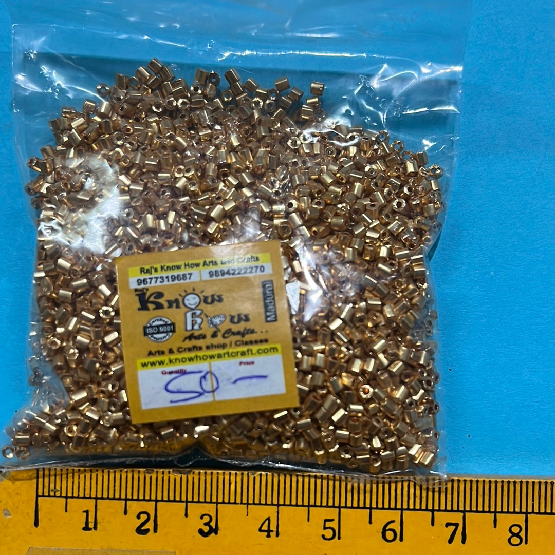 Aari tube karthana beads-50 g in a pack - gold seed Tube bead