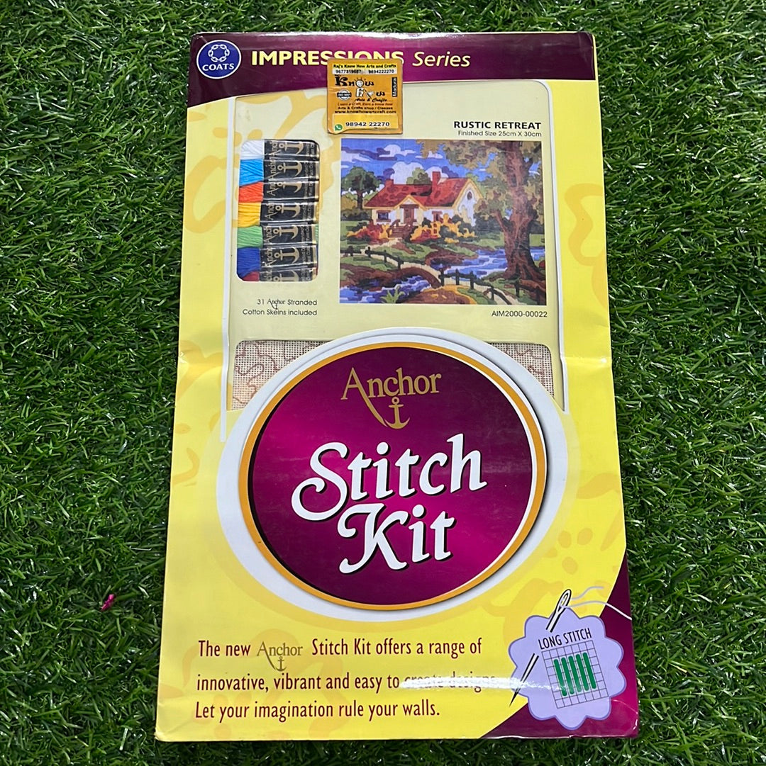 Anchor stitch embroidery kit rustic retreat finished size 25cm x 30cm