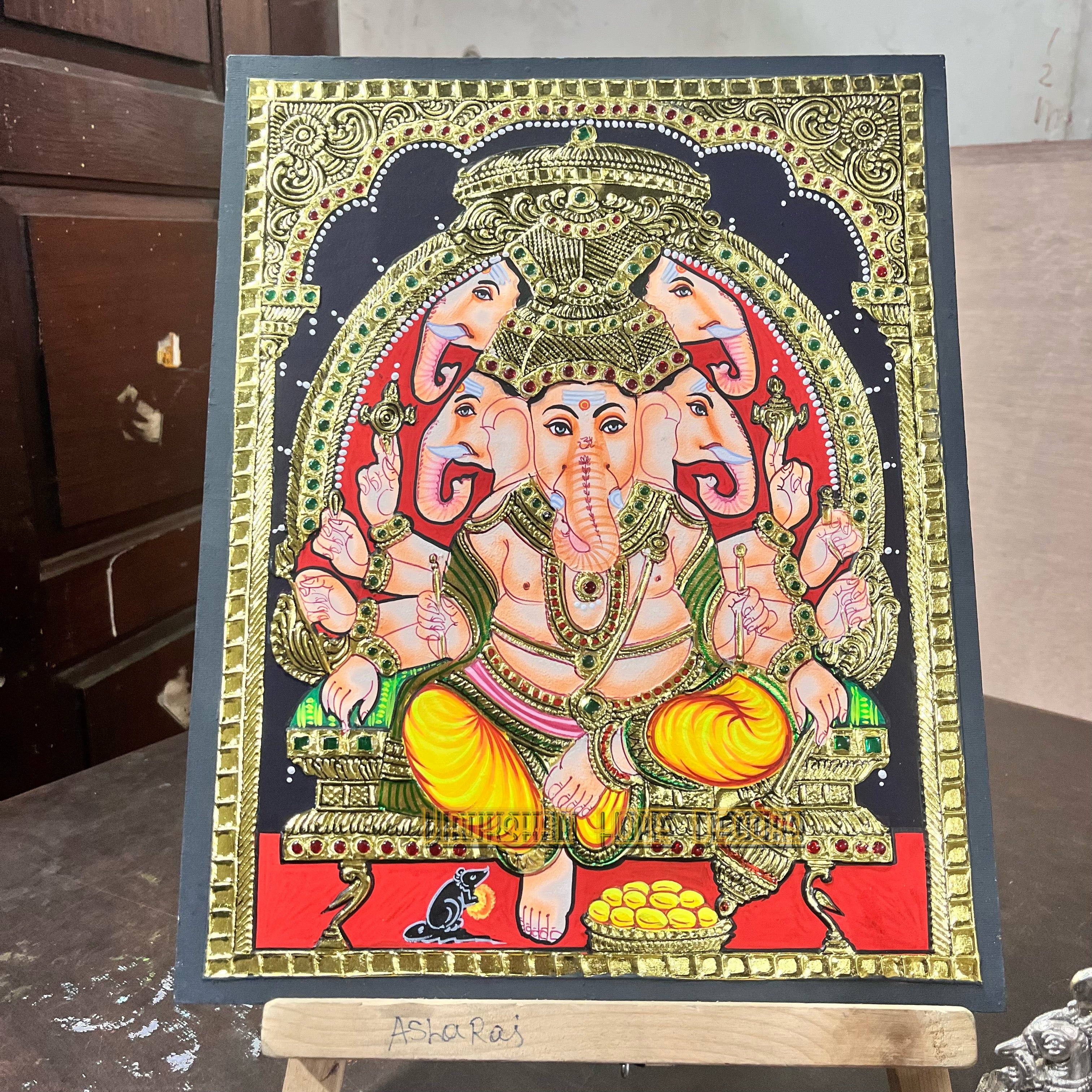 PanchaMukhi Vinayagar 12x15  Tanjore painting -1 board(15 days delivery time)without frame