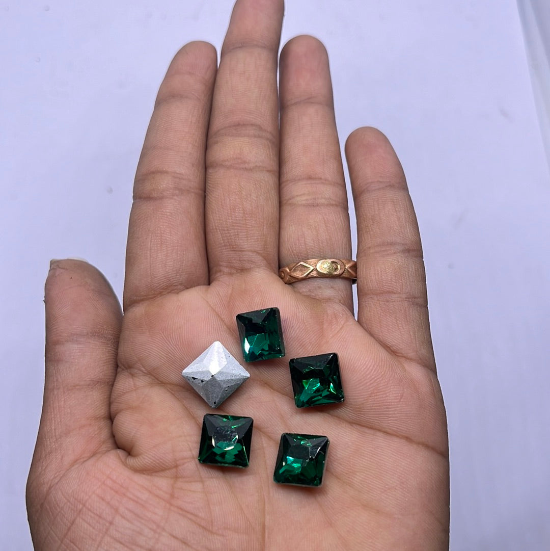10x10  AD green square Tanjore Painting American diamond Kundan stones-5 stones in a pack