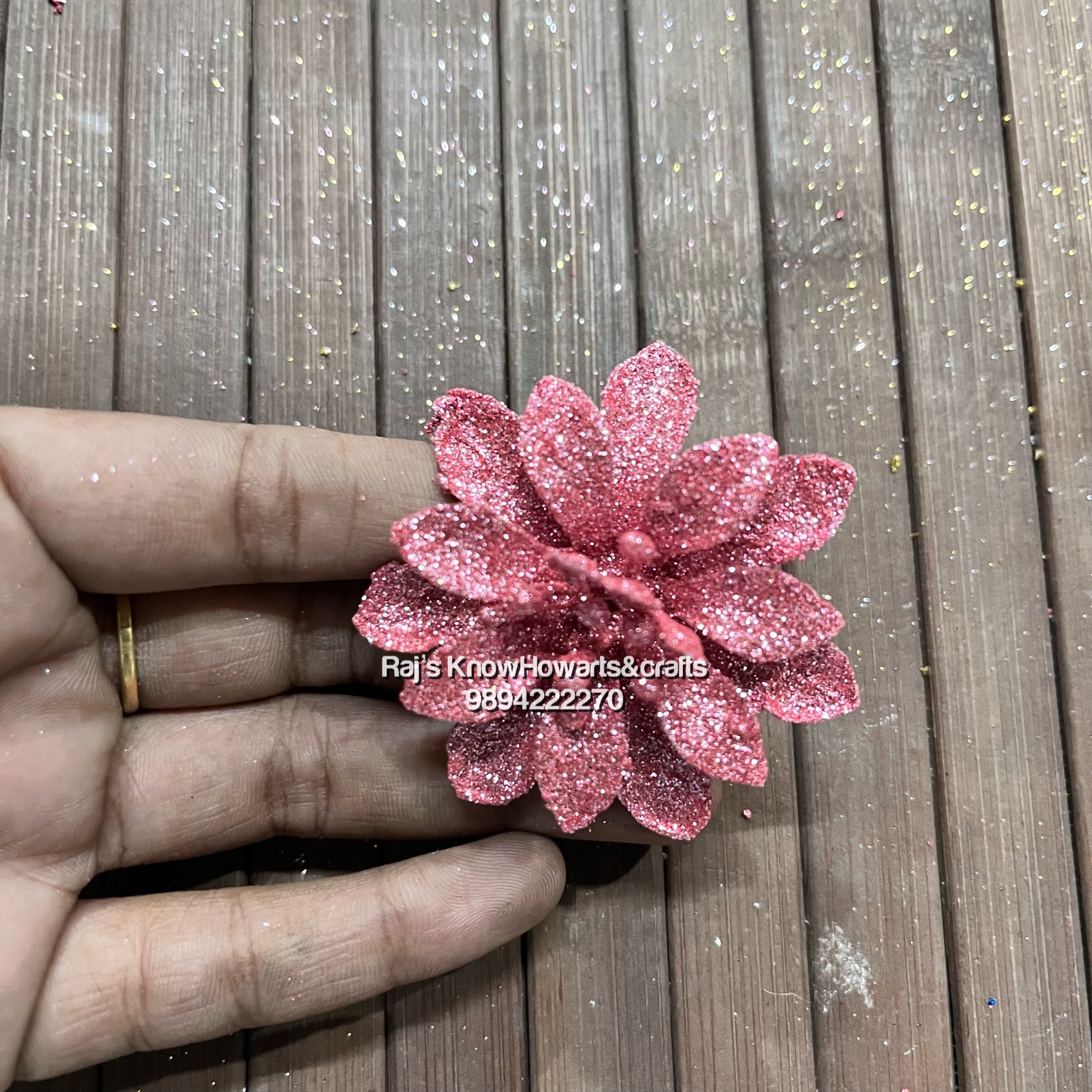 Pink Glitter flower - 2 pc