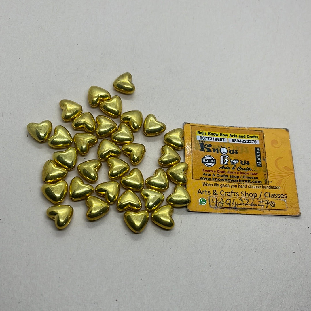 Shiny gold  acrylic metallic puffy heart  beads more than 25pc