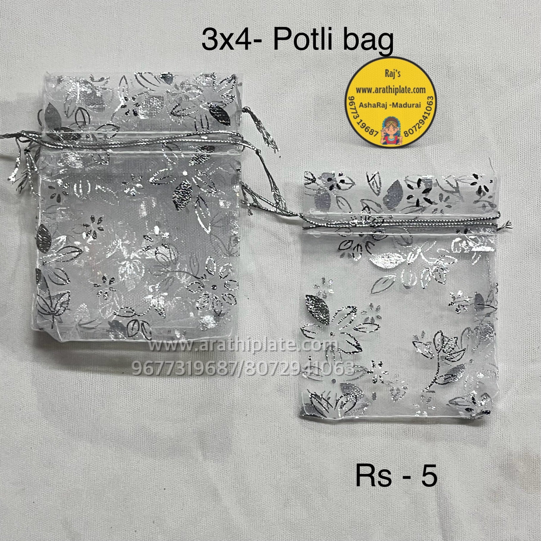 Silver Potli bag 3x4 -  25 pc