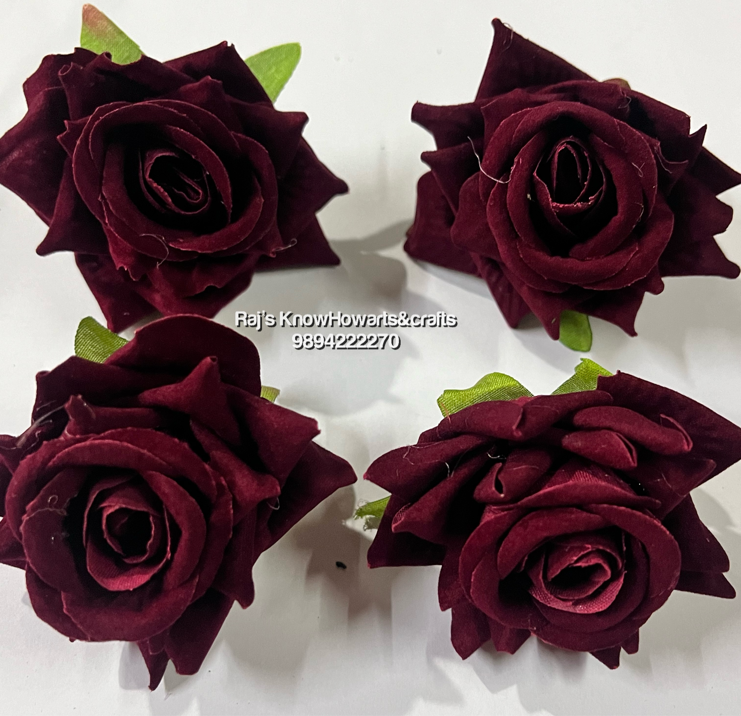 Artificial velvet rose  flower - 5pc