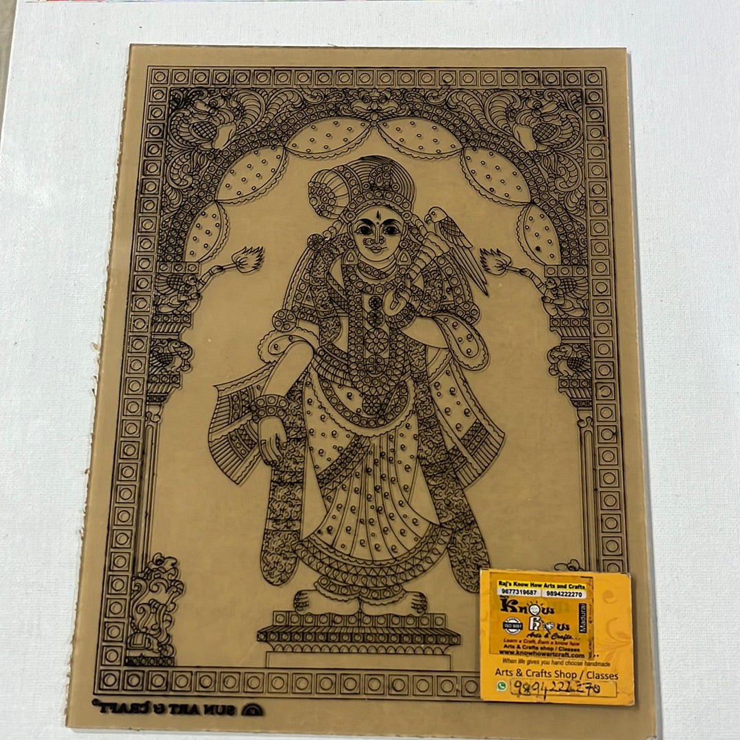 Standing meenakshi Tanjore Reverse Fibre Glass Painting