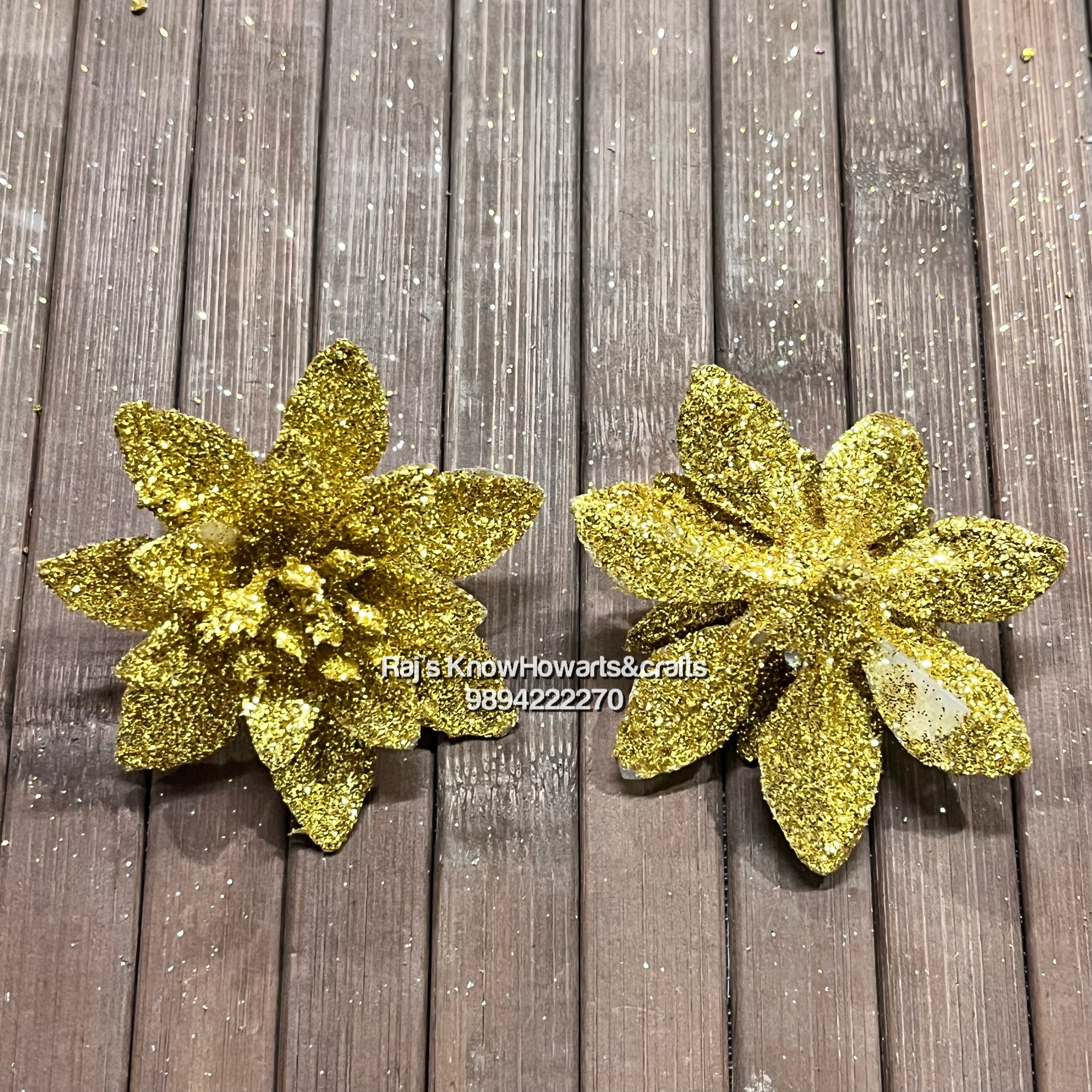 Gold Glitter flower - 2 pc