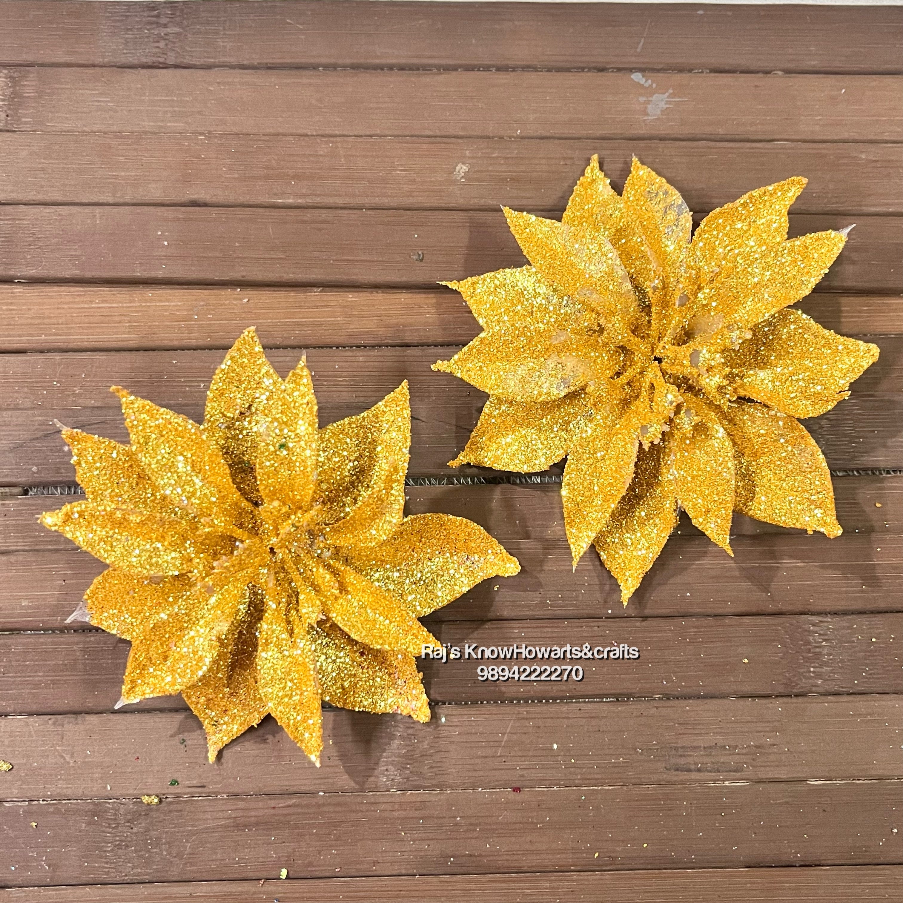 Yellow Glitter Big flower - 2 pc