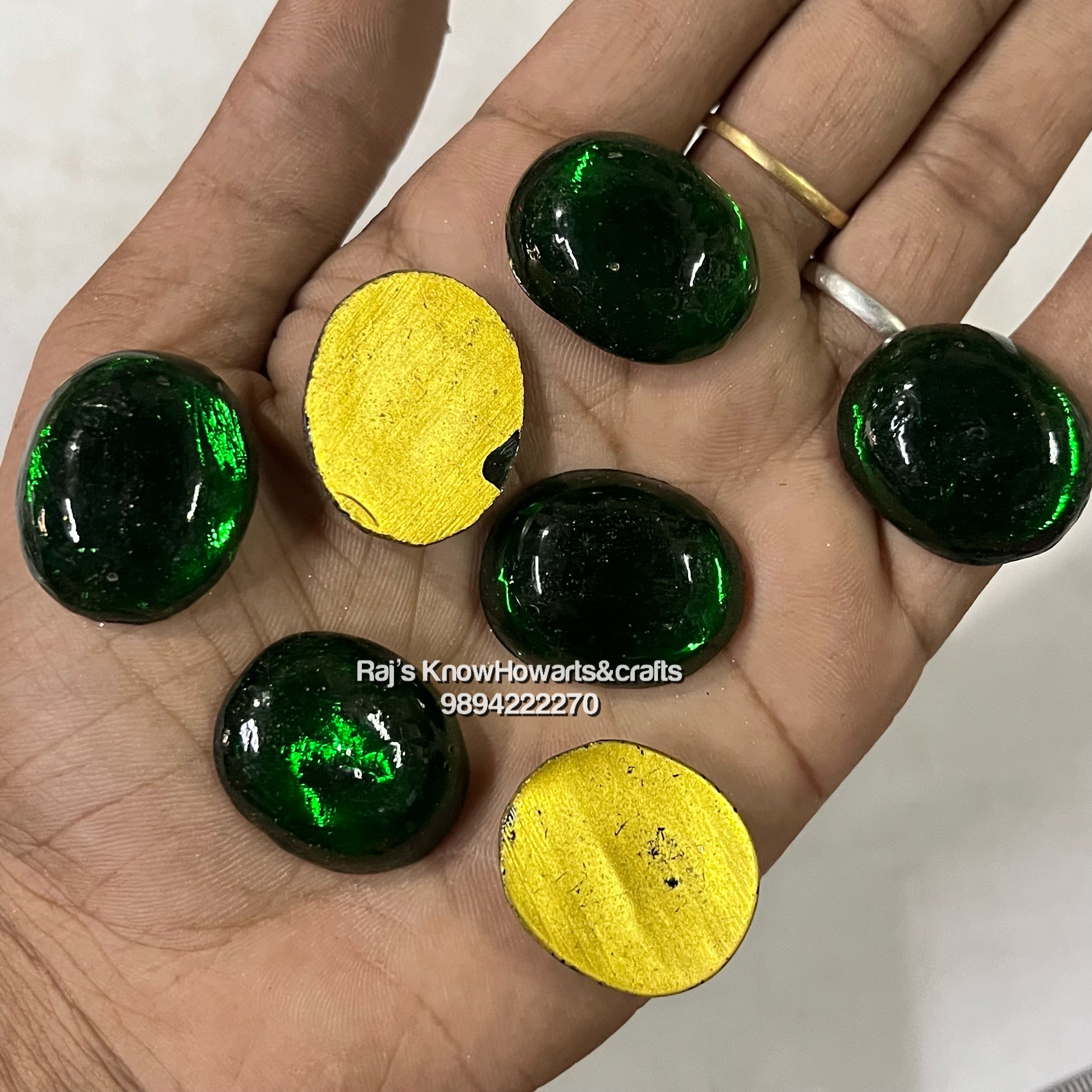 18x24  Green Oval Tanjore Painting Jaipur Kundan stones-50 stones in a pack - 18OG