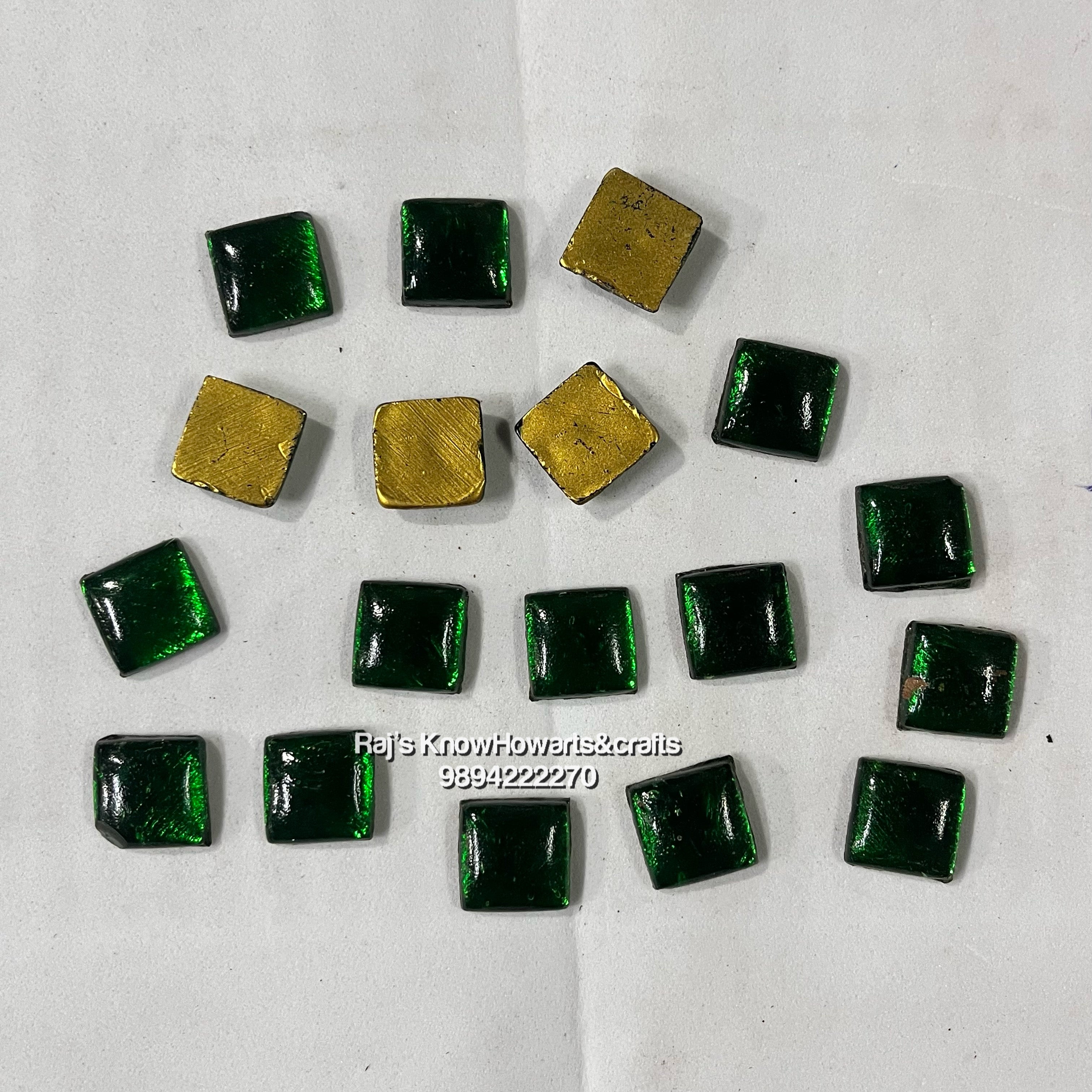 14X14 Green Square Tanjore Painting Jaipur Kundan stones-50 stones in a pack - 14SG