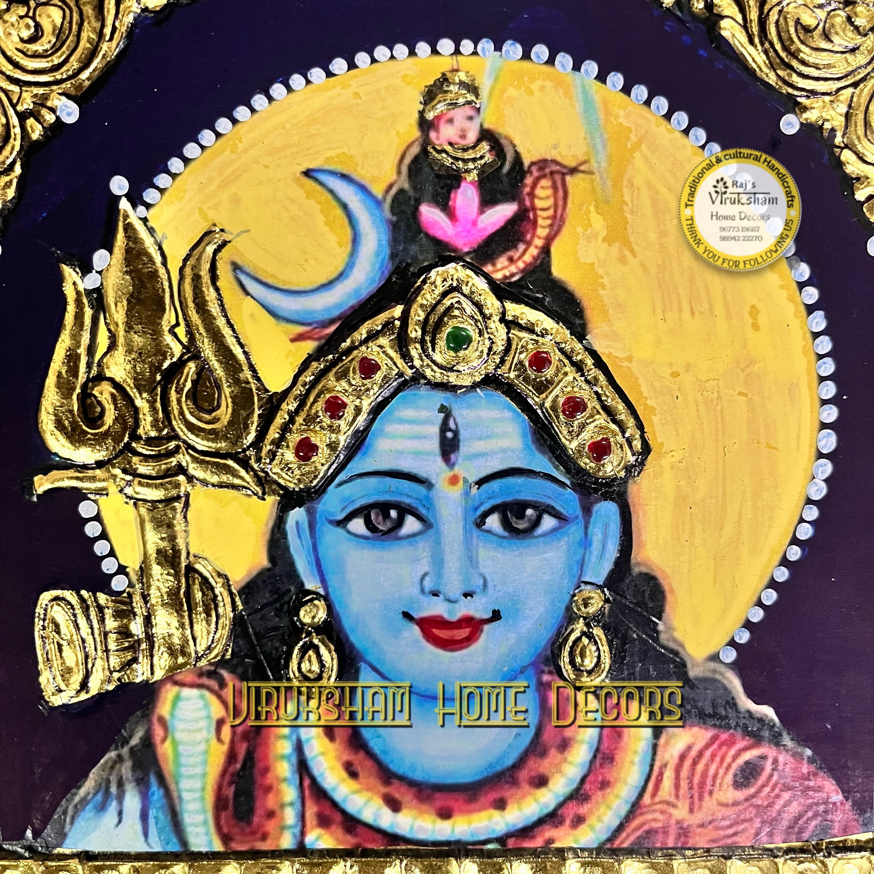 Lord Shiva face Tanjore Painting artificial grade 1 foil-life warranty- 6x6