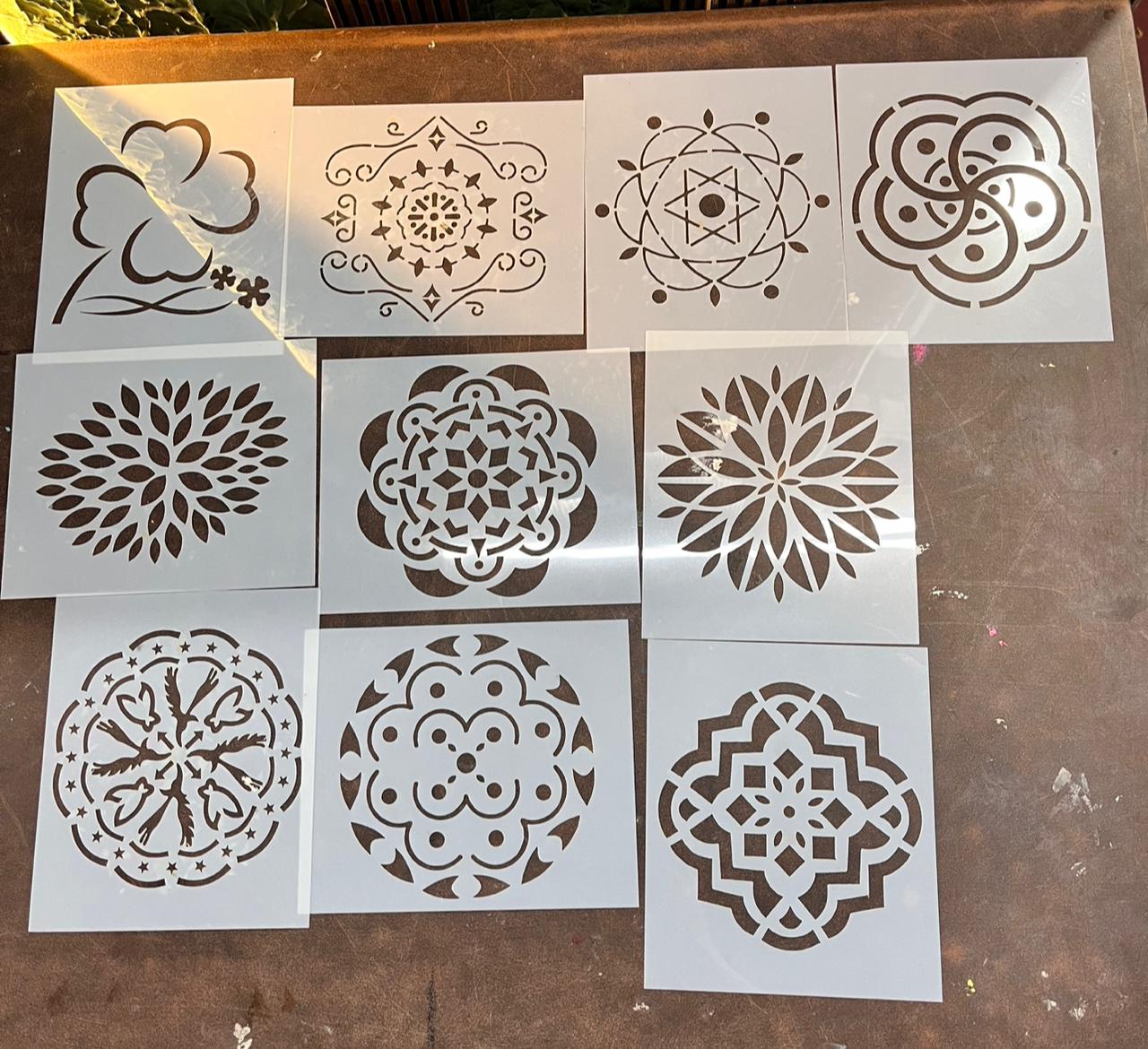 Stencil Rangoli 8inch different shape 9 Assorted designs - STNC ...