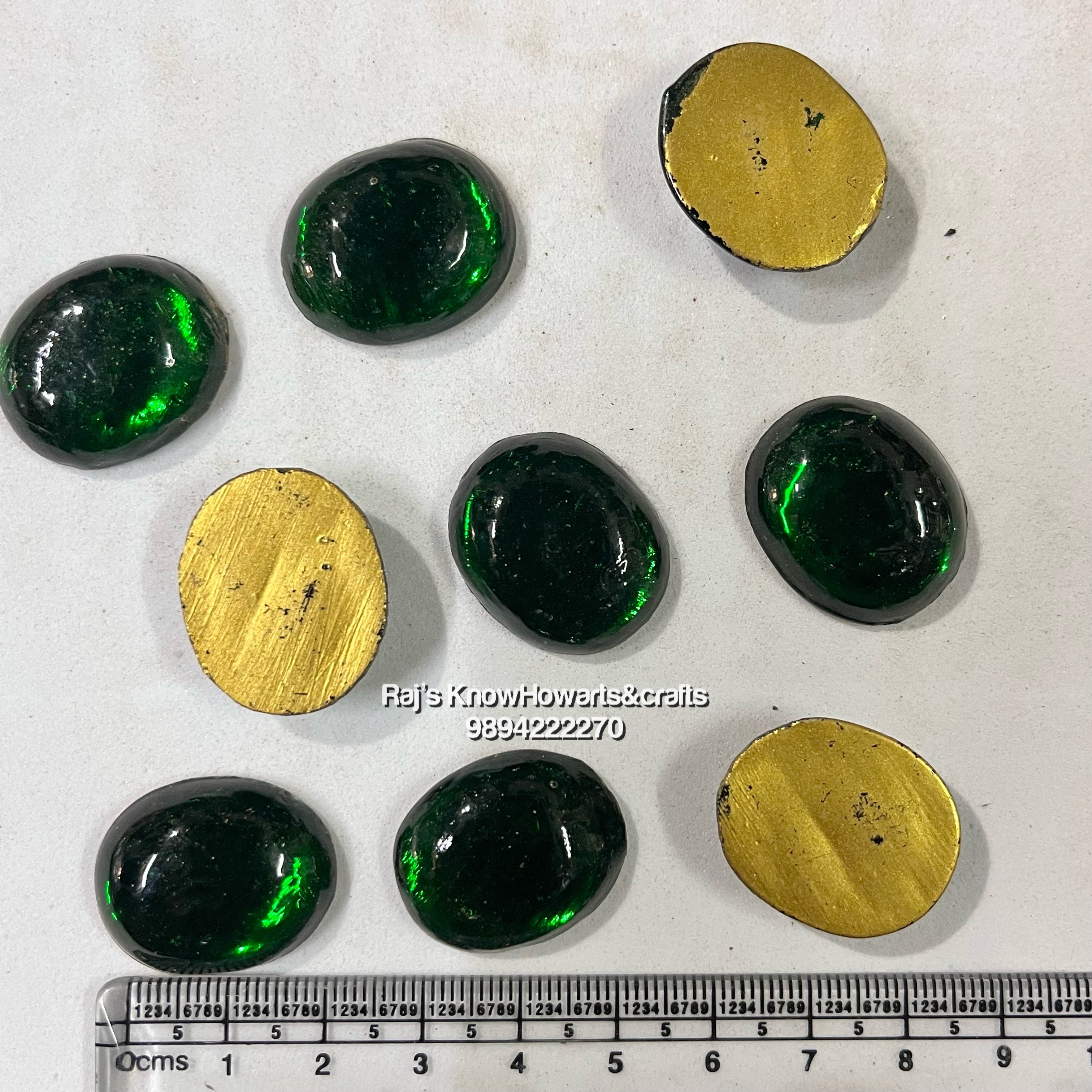 18x24  Green Oval Tanjore Painting Jaipur Kundan stones-50 stones in a pack - 18OG