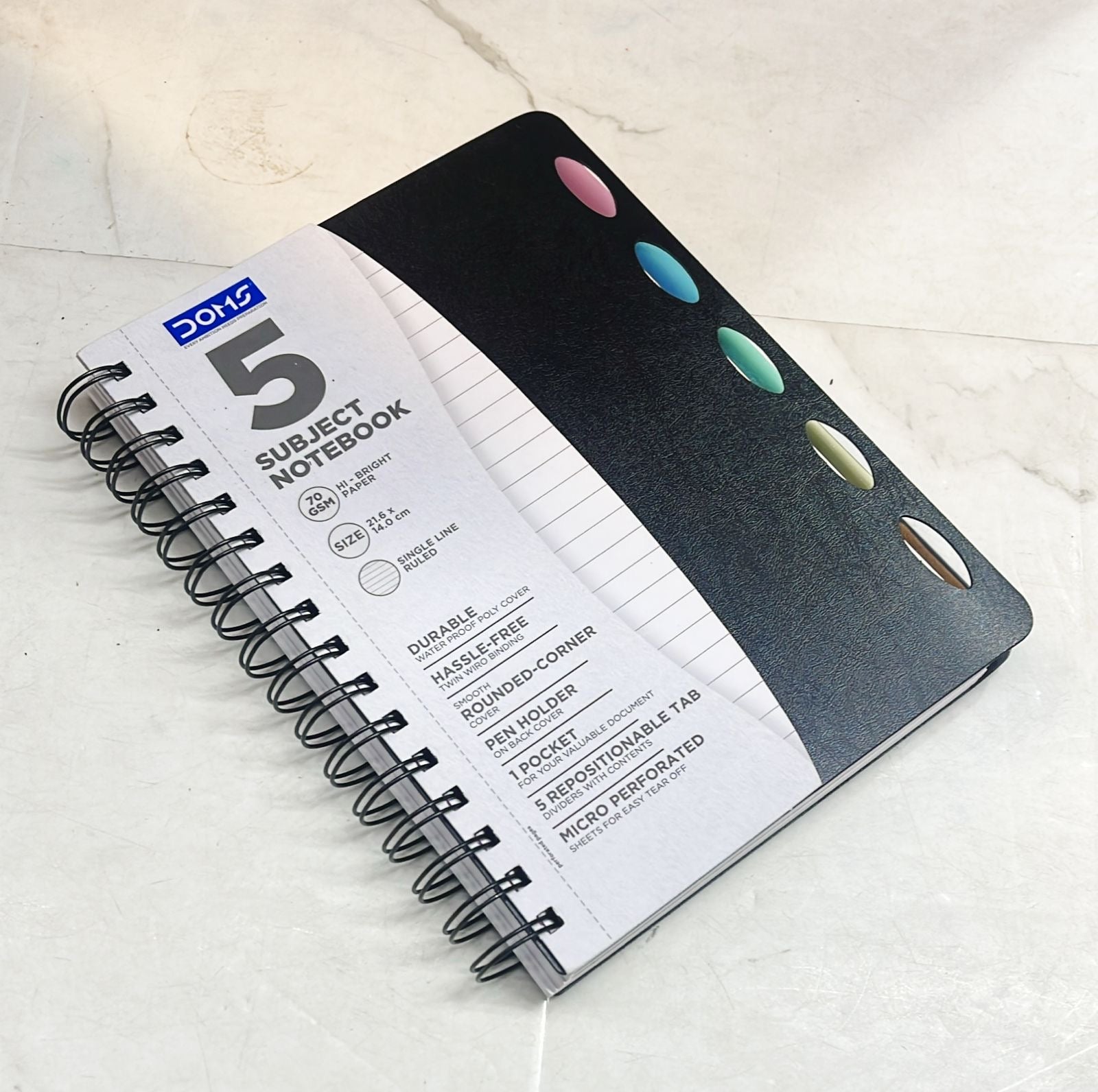 Doms 5subject 750gsm ruled notebook-1pack /2633