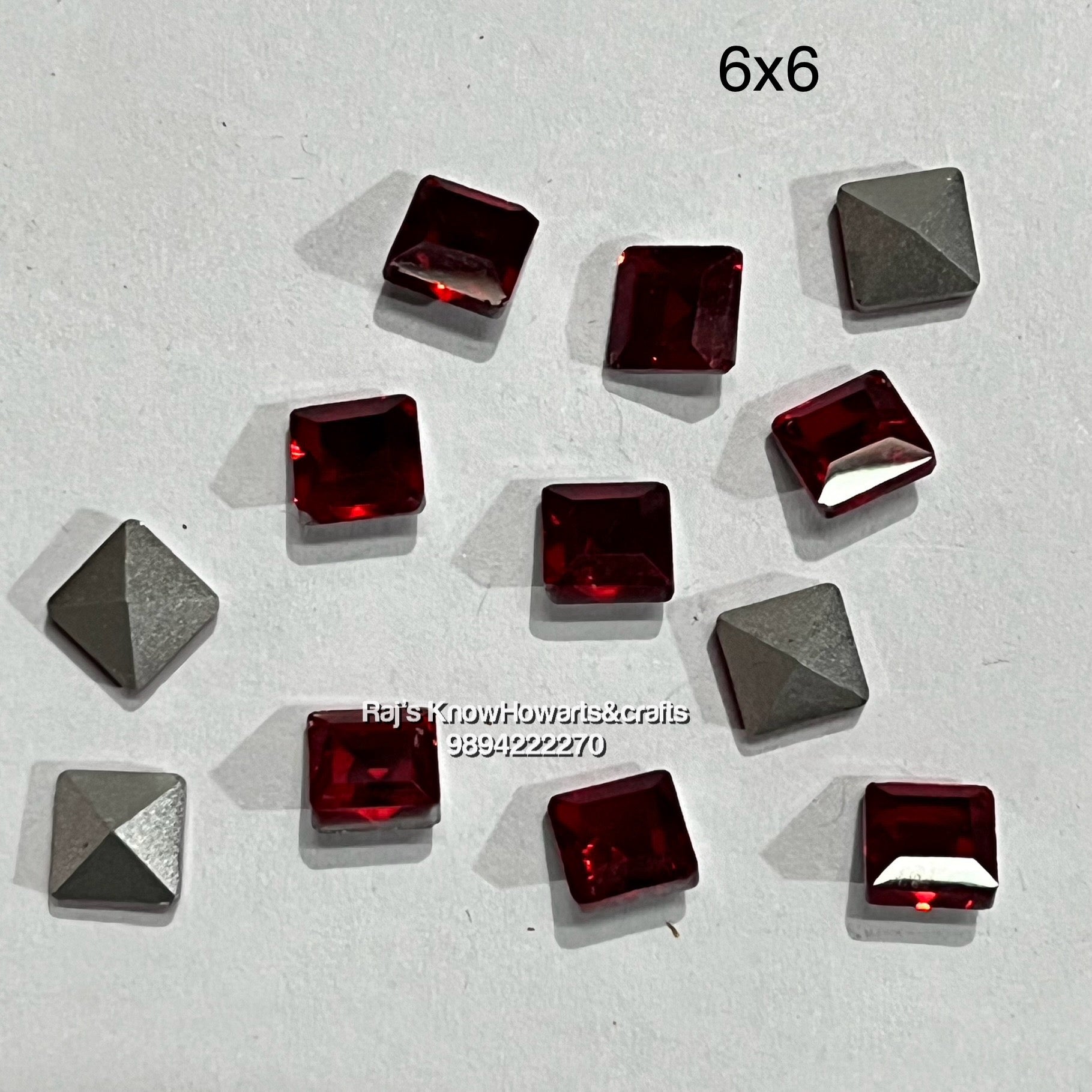 6x6 Red SQUARE  Tanjore painting American Diamond stones -  12stones in a pack