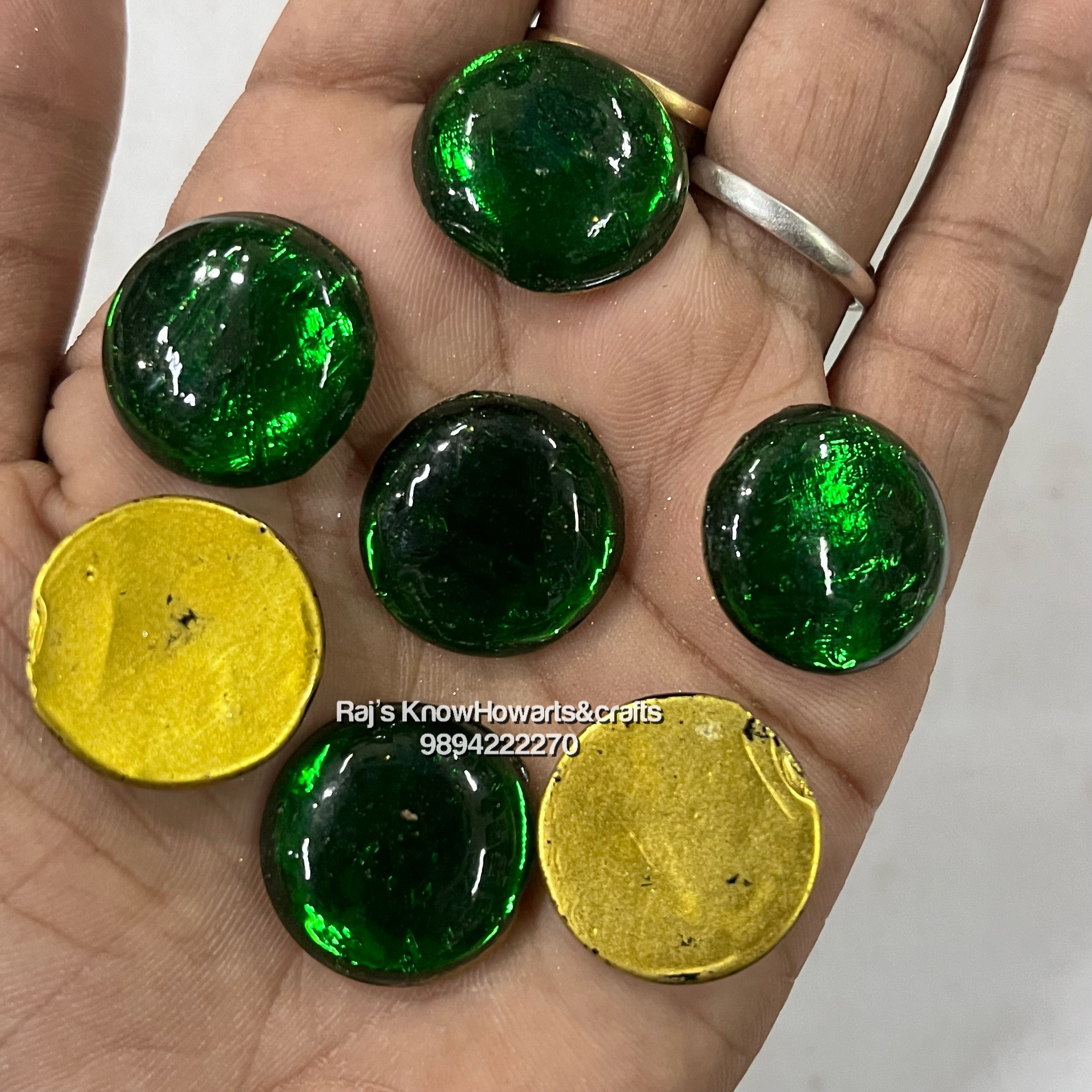 18mm Green Round  Tanjore Painting Jaipur Kundan stones-50 stones in a pack - 18RG