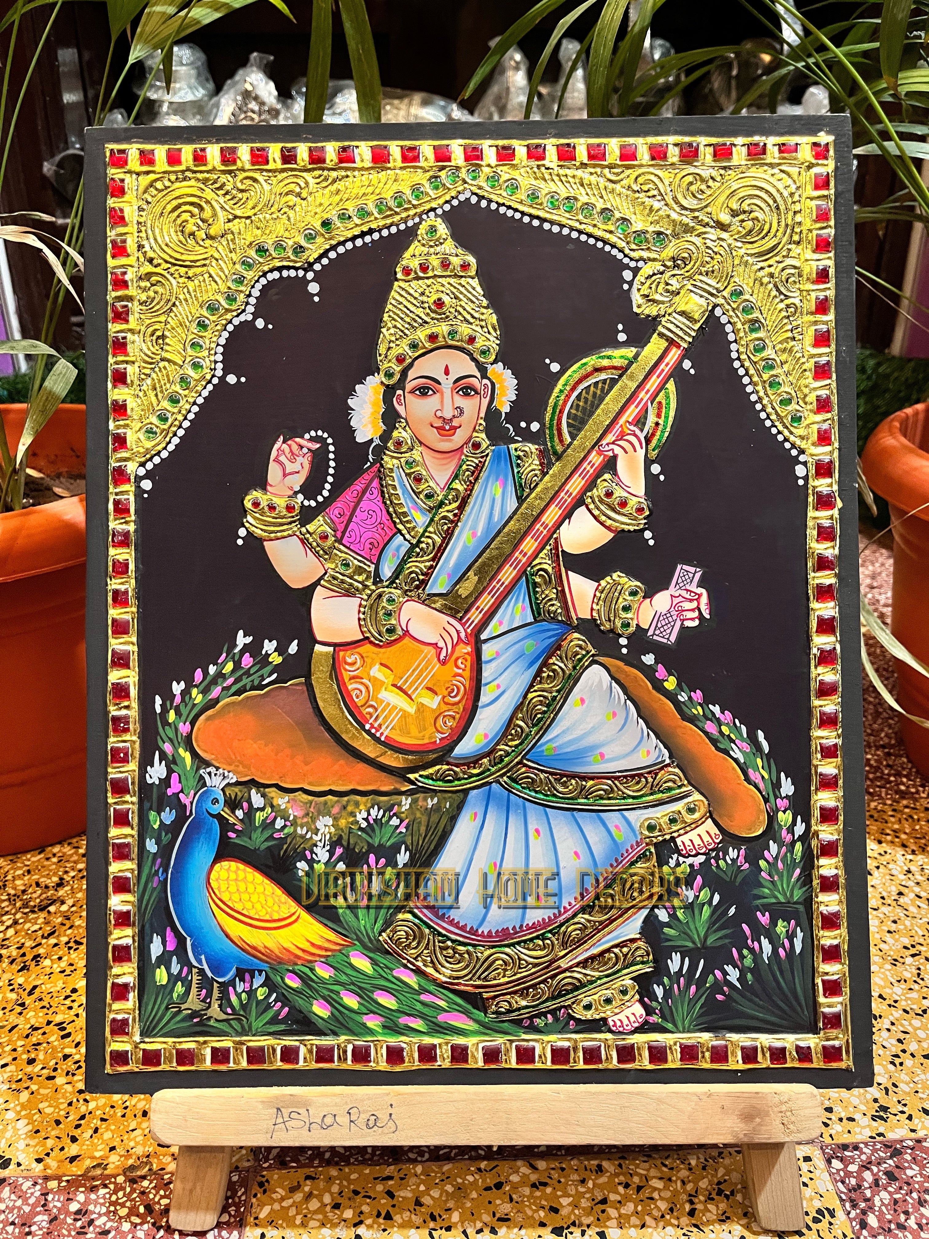 Saraswathi 12x15  Tanjore painting -1 board(15 days delivery time)without frame