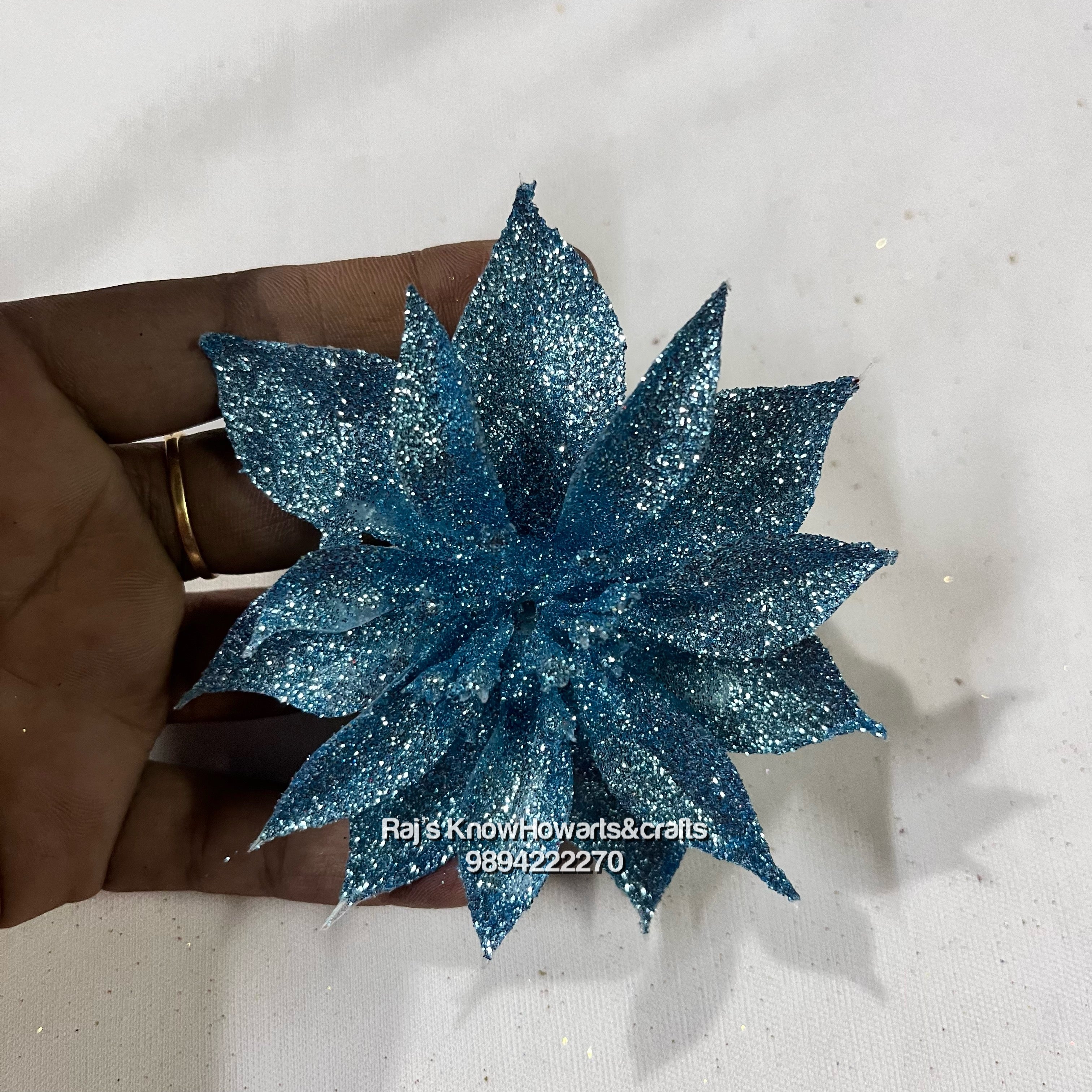 Blue Glitter flower - 2 pc