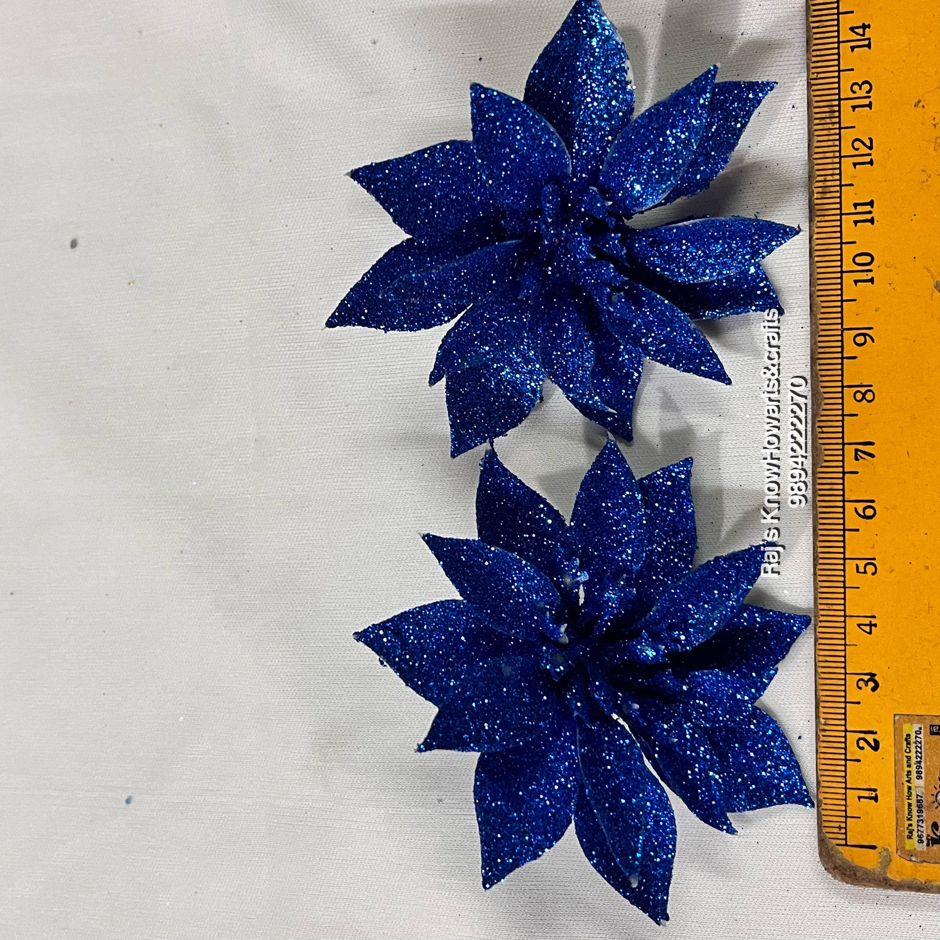 Royal blue Glitter flower - 2 pc