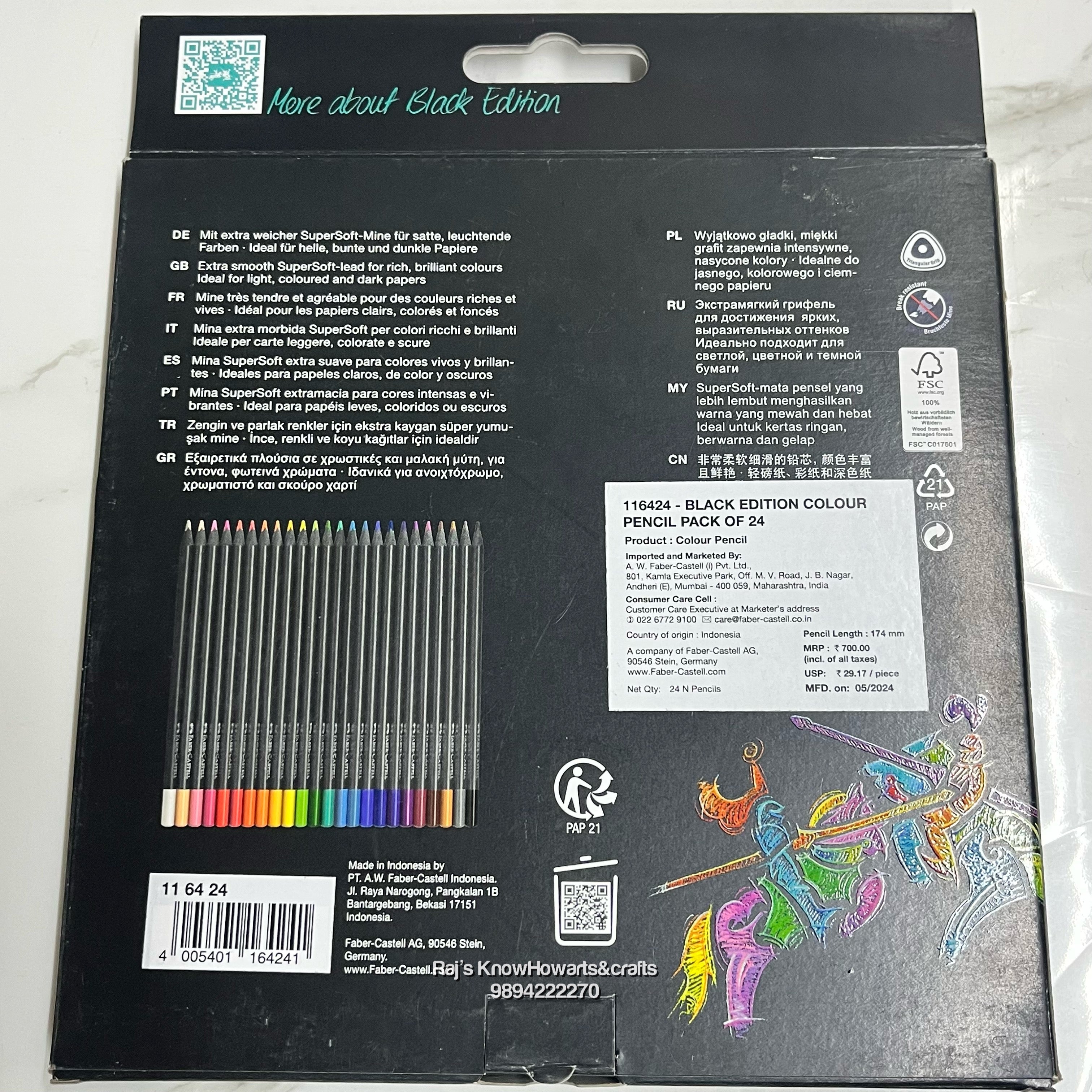 FABER CASTELL 24 BLACK EDITION COLOUR PENCILS-164241