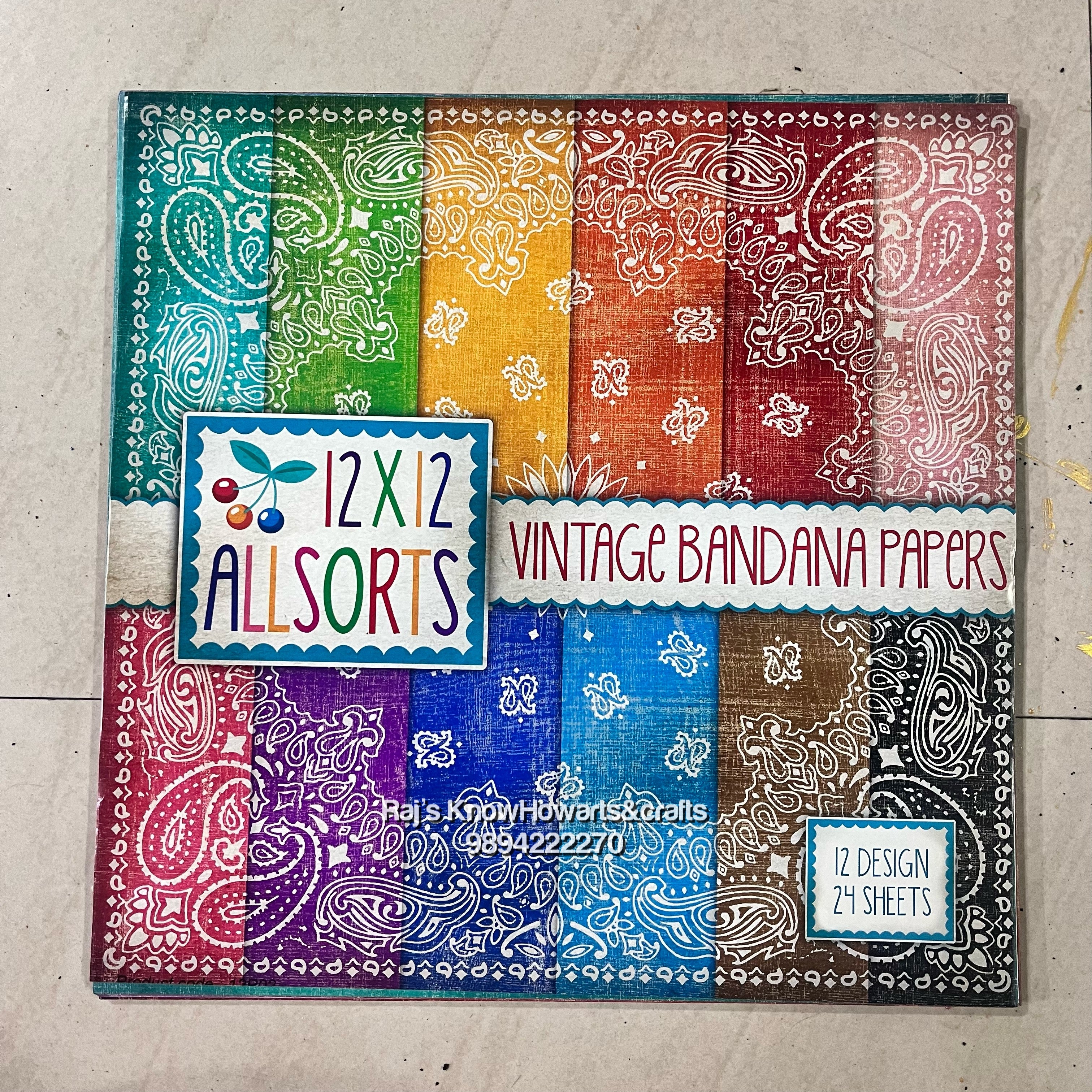 Vintage Bandana papers 12x12 Allsorts - 24 sheets - 1 packet