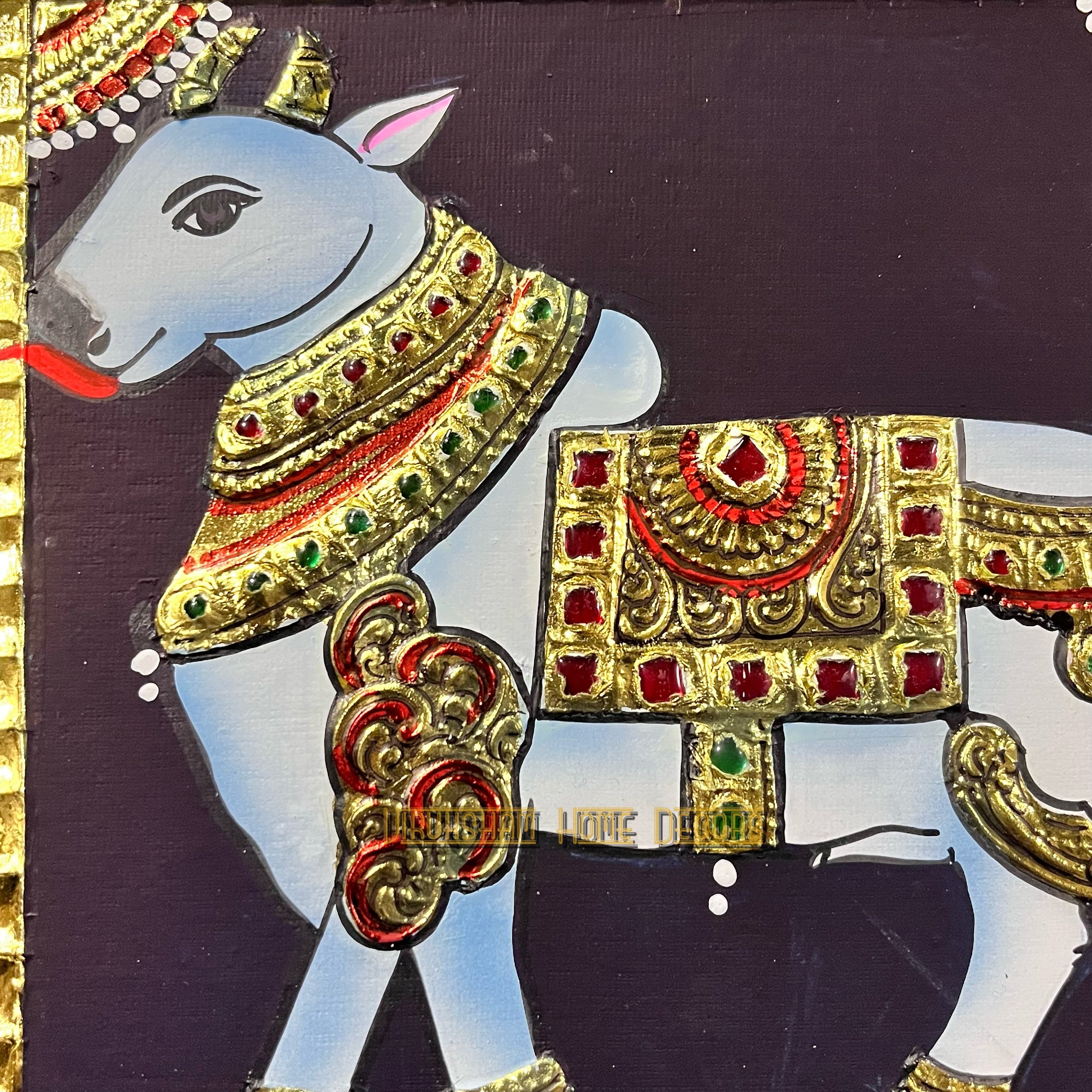 Nandi vahanam 8x8 Tanjore Painting - 1 Board ( 15 Days Delivery Time )