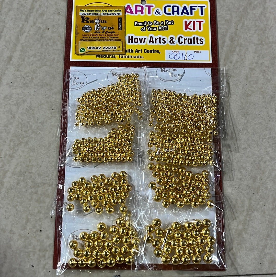 Shiny Gold Round beads kit set of 4 sizes