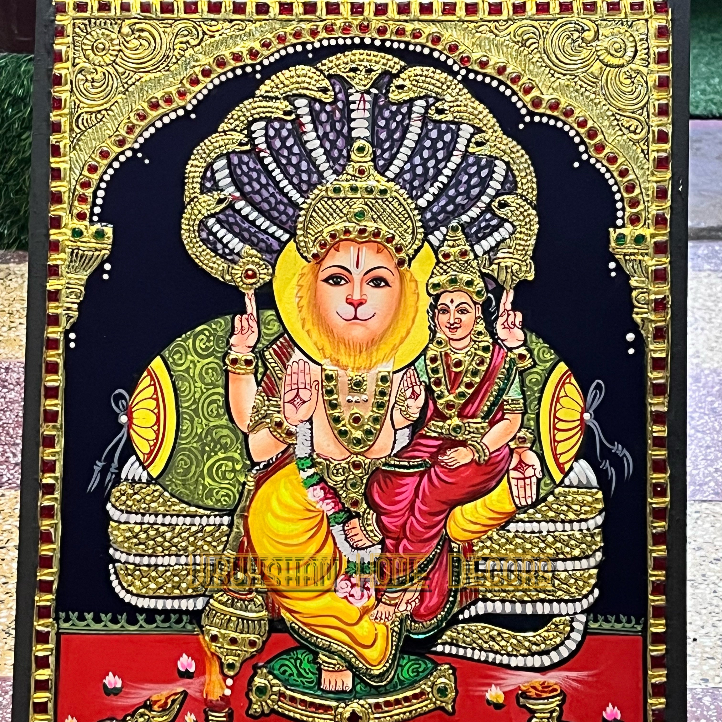 Lakshmi Narasimhar 12x15  Tanjore painting -1 board(15 days delivery time)without frame