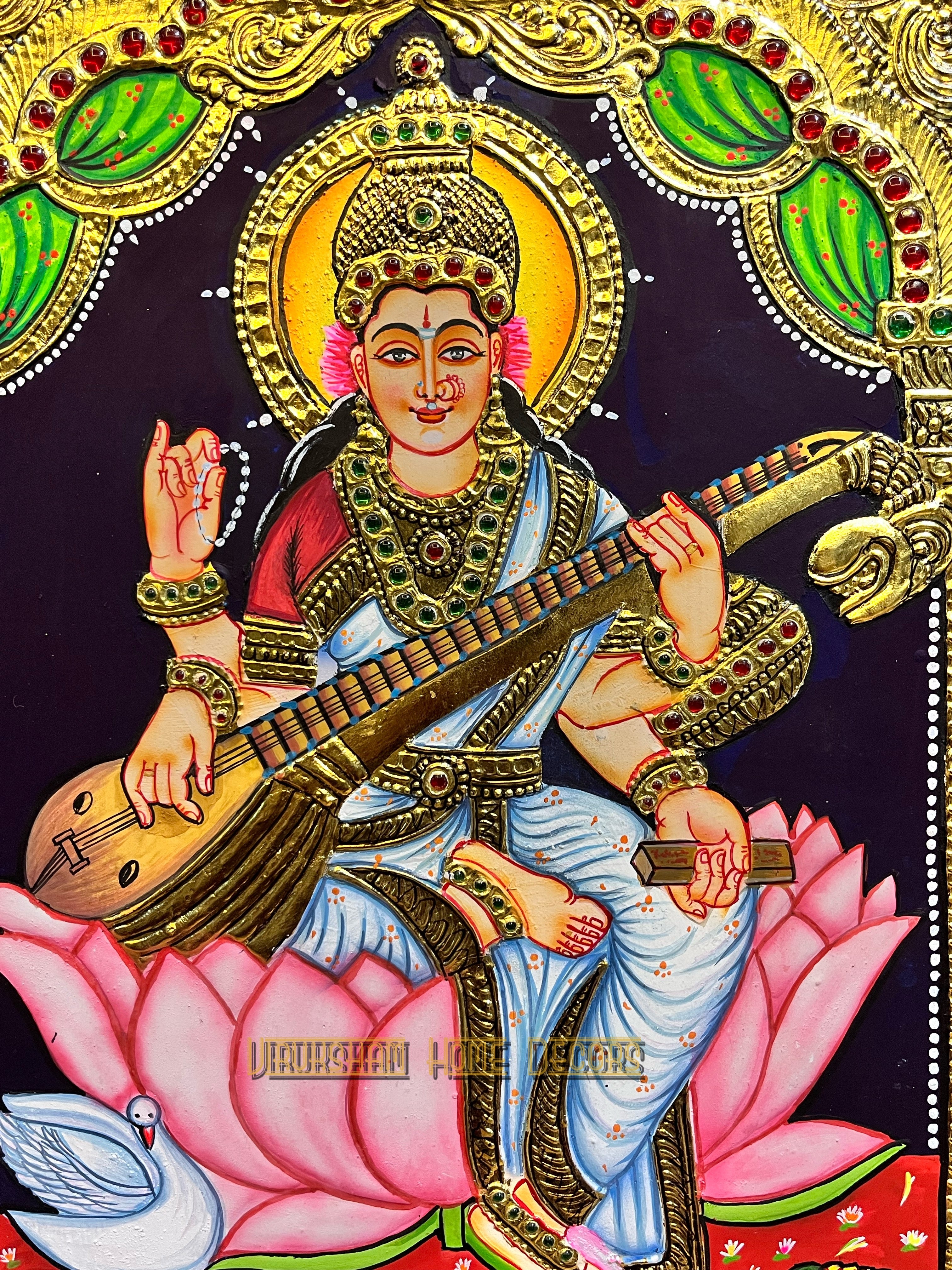 Saraswathi  12x15  Tanjore painting -1 board(15 days delivery time)without frame