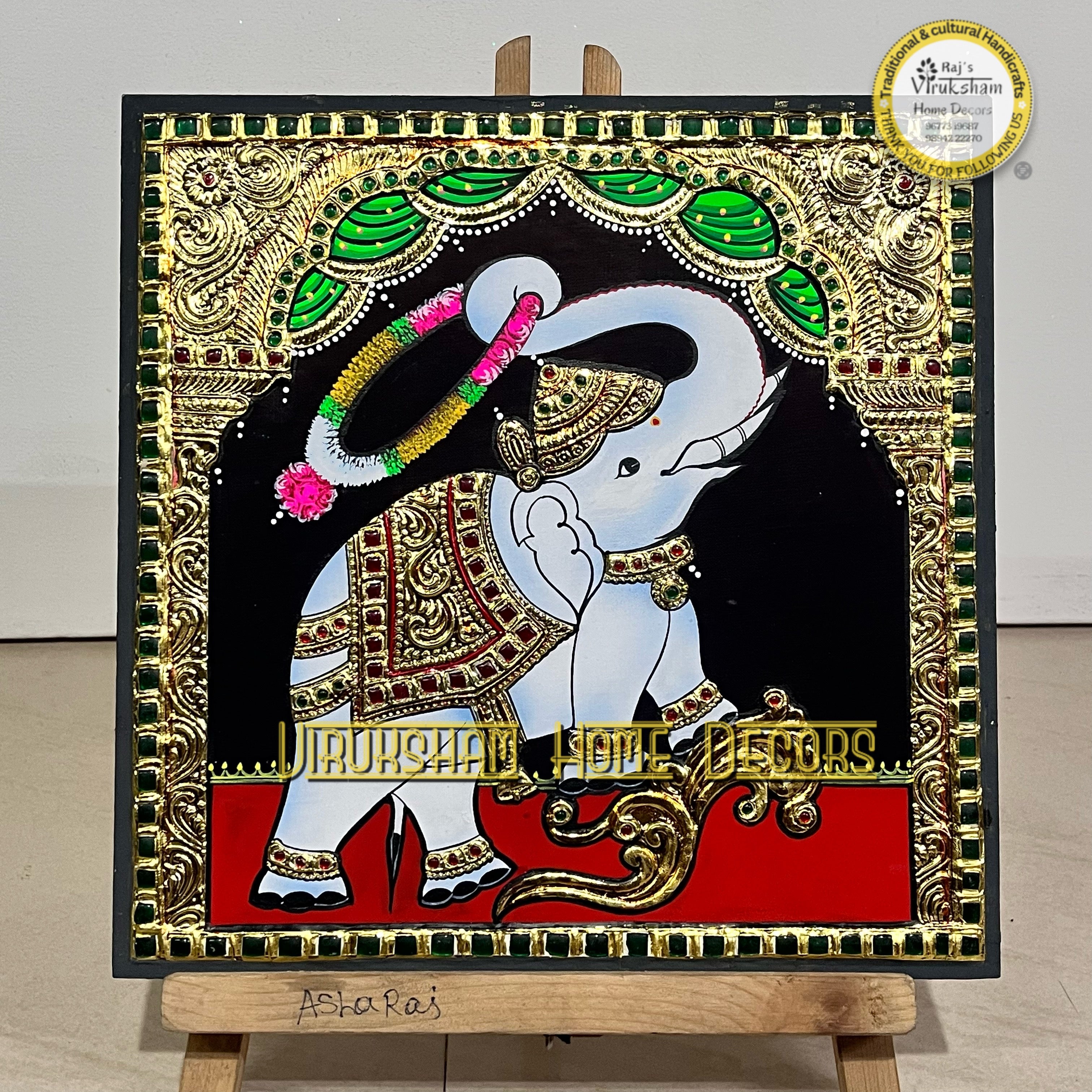 Garland Elephant 12x12 Tanjore painting -1 board(15 days delivery time)without frame