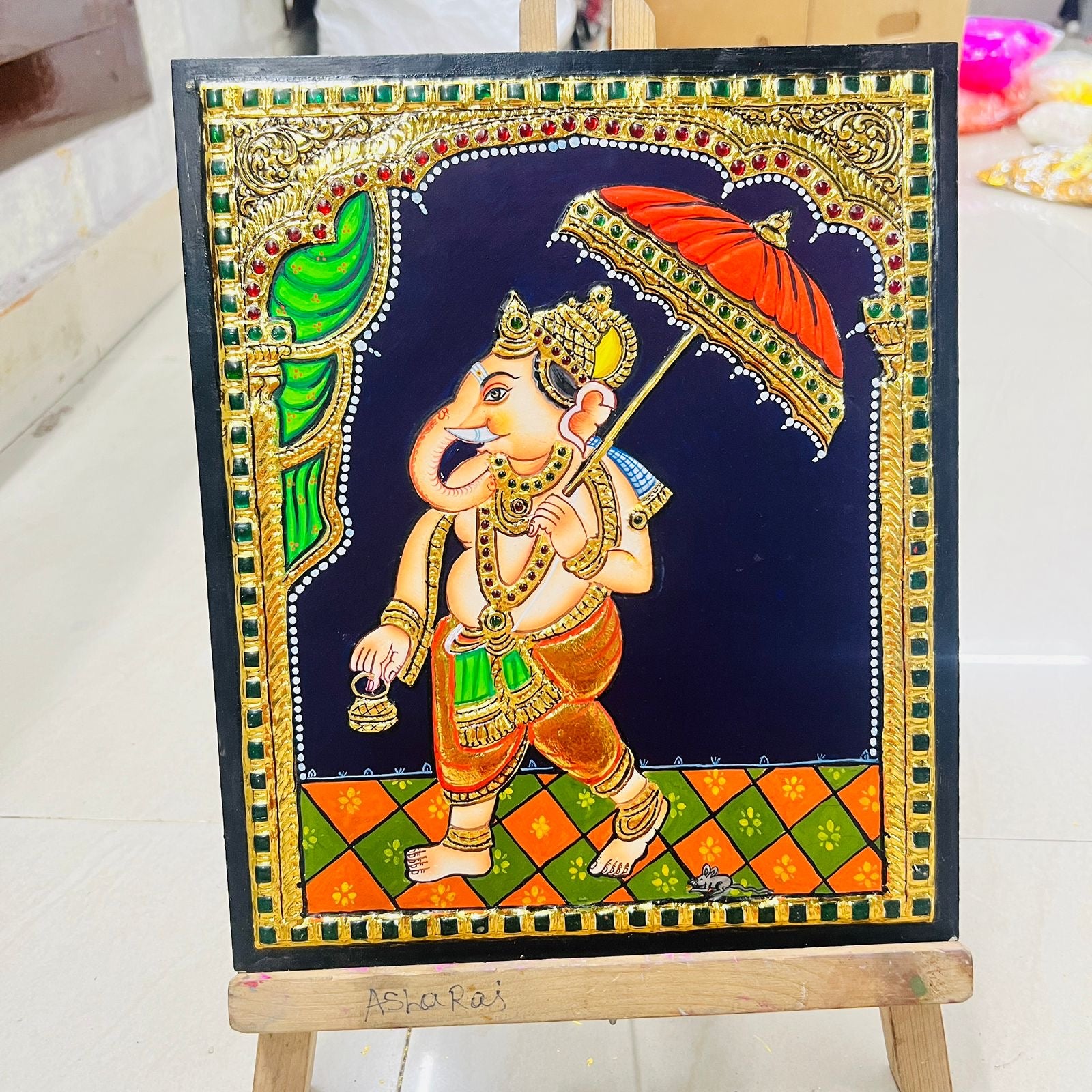 Umbrella Ganesh Tanjore painting 10x12(15days delivery form payment date)-1pack