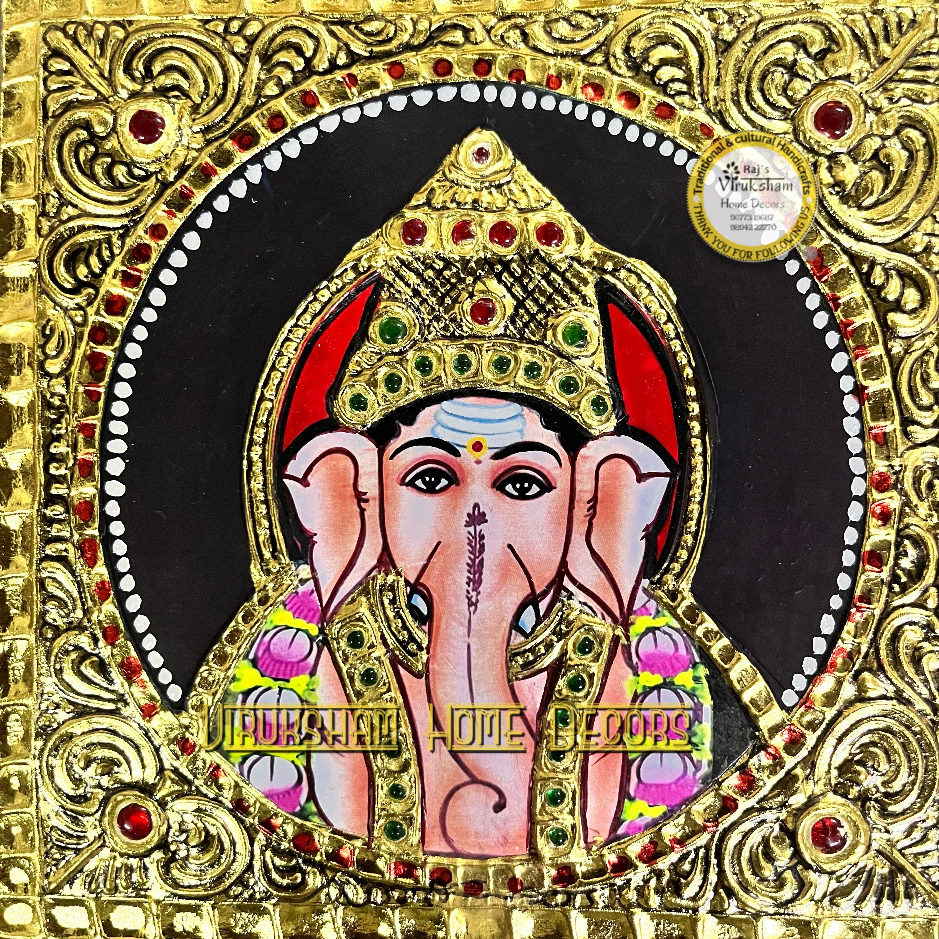 Small Ganesha Tanjore painting  artificial grade 1 foil-life warranty-  6x6