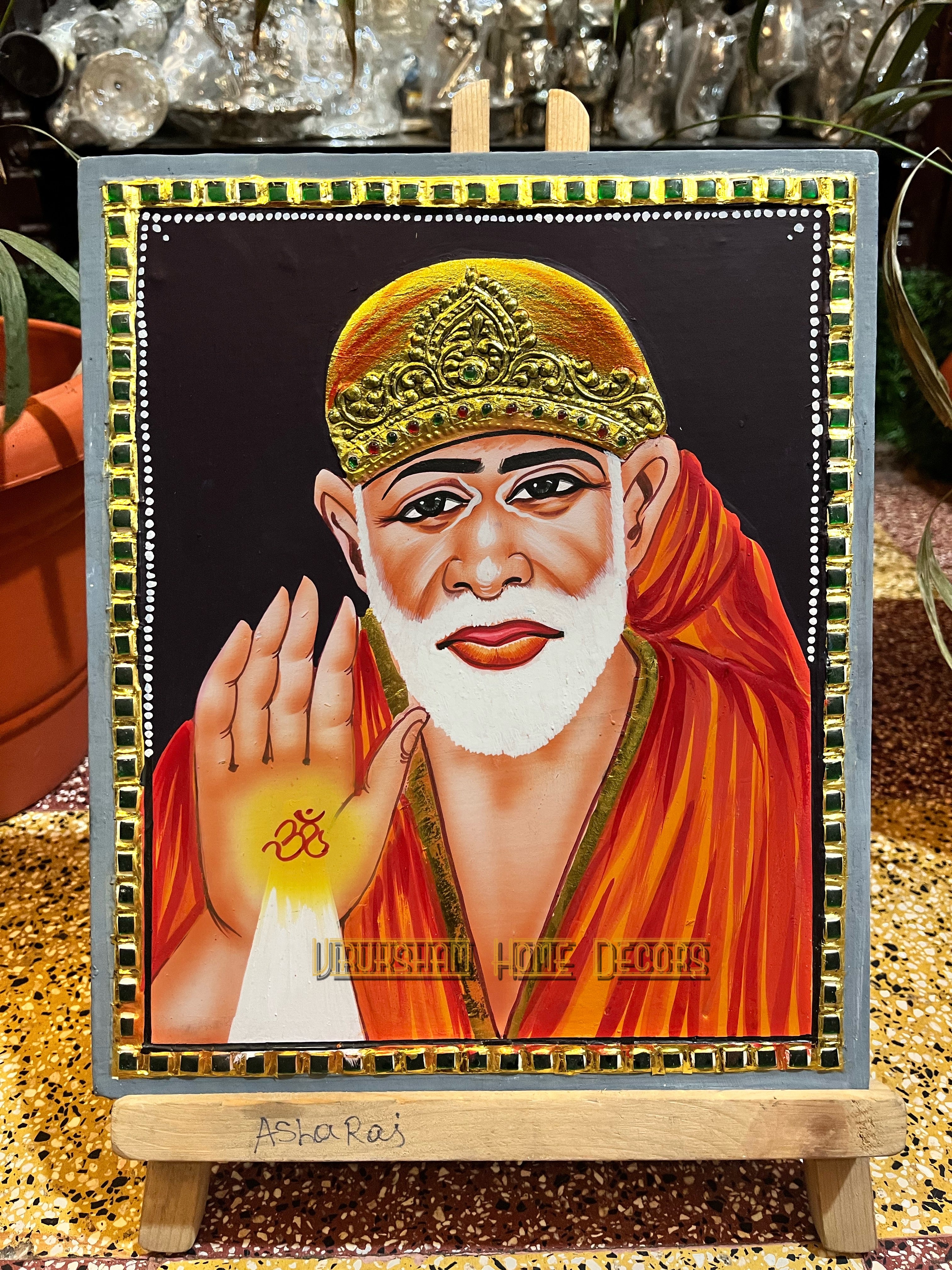 Saibaba 10x12  Tanjore painting -1 board(15 days delivery time)without frame