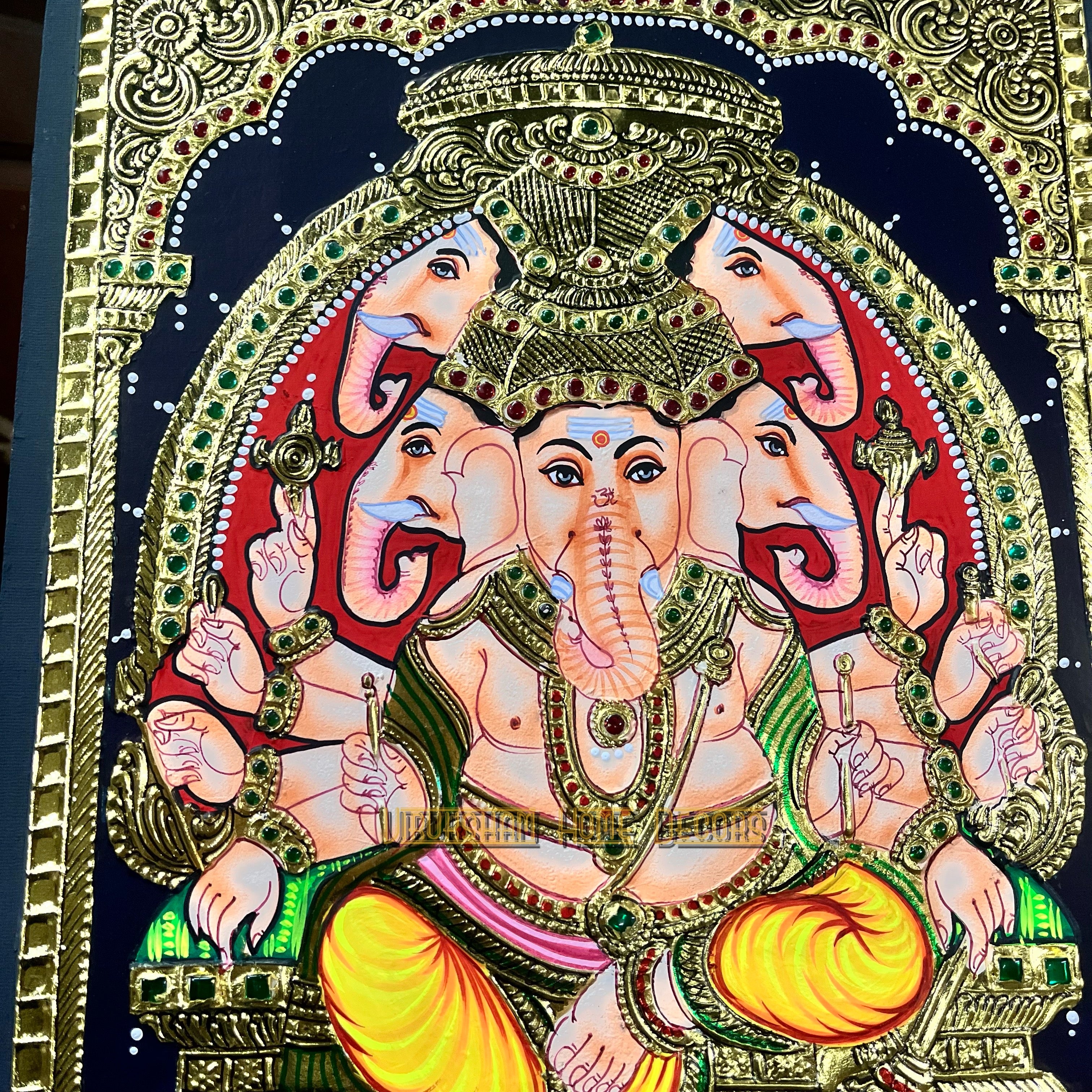 PanchaMukhi Vinayagar 12x15  Tanjore painting -1 board(15 days delivery time)without frame