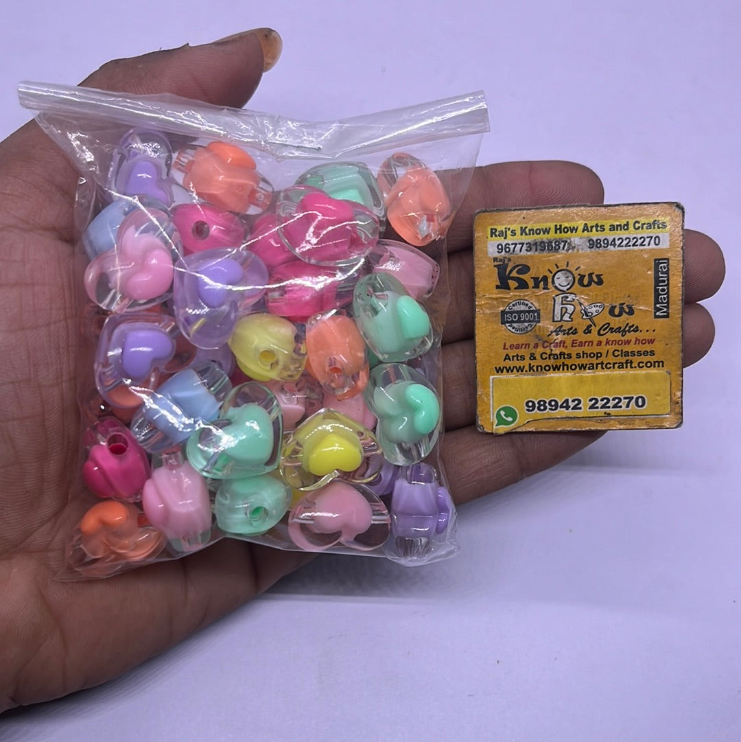 Colourful heart design beads -50g in a pack