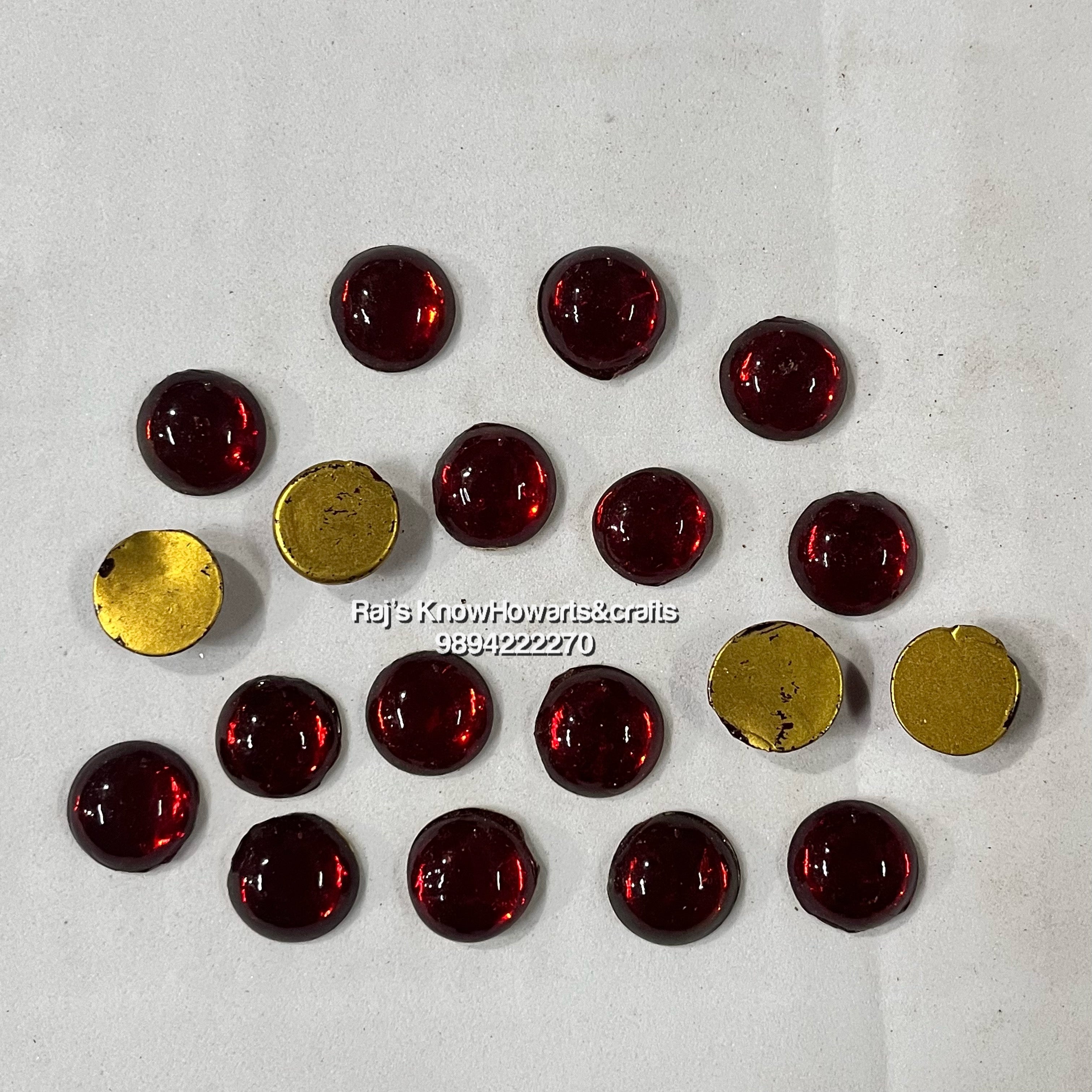 14mm Red Round Tanjore Painting Jaipur Kundan stones-50 stones in a pack - 14RR