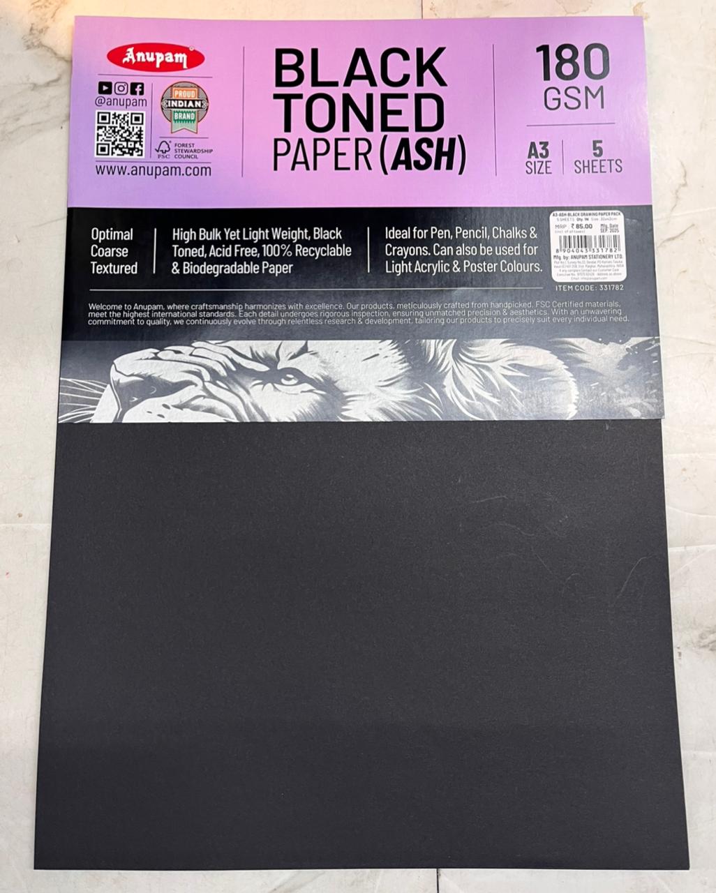 Complete Ash Paper Anupam Black Toned Paper ASH A3 MRP - 85 5(sheets) 180gsm - 1782 ...