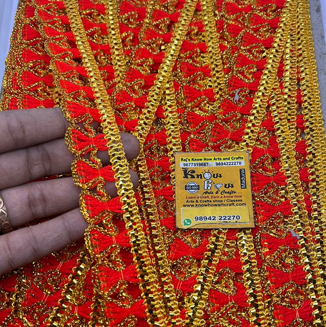 Red golden  design lace - 1 meter in a pack