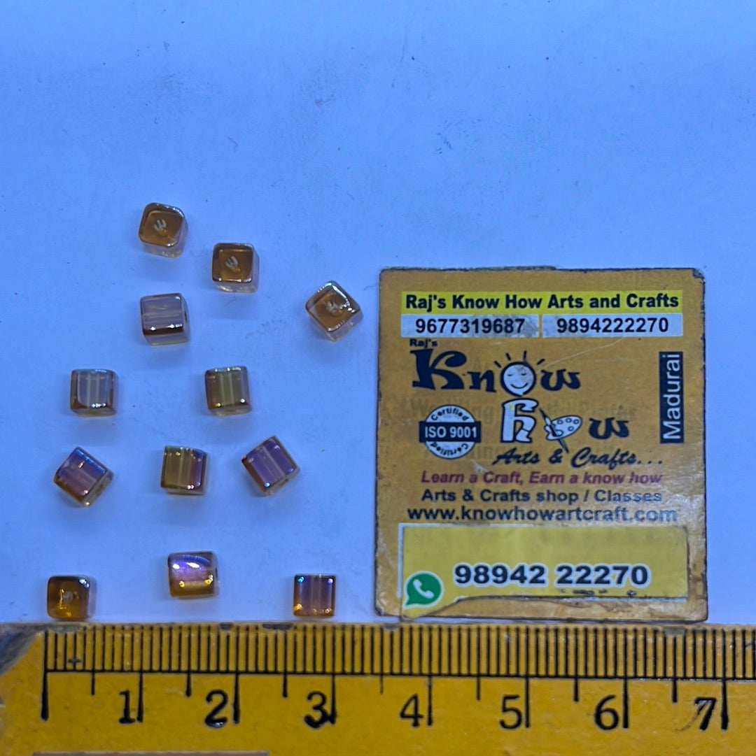 4mm Golden honey square glass beads  for jewelry making