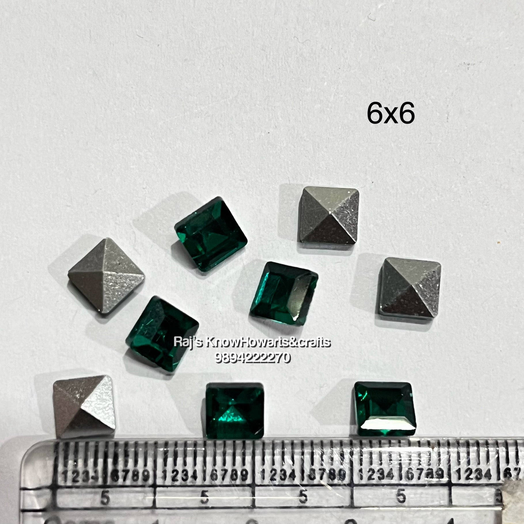 6x6 Green  SQUARE  Tanjore painting American Diamond stones -  12stones in a pack