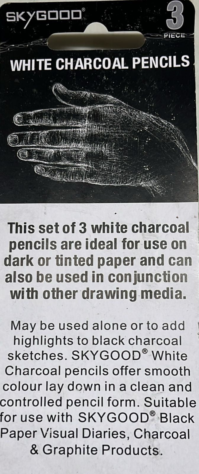 Skygood White charcoal pencils medium 3piece In a 1pack/0501