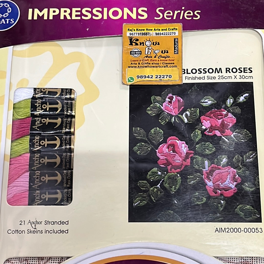 Anchor stitch embroidery kit blossom roses finished size 25cm x 30cm