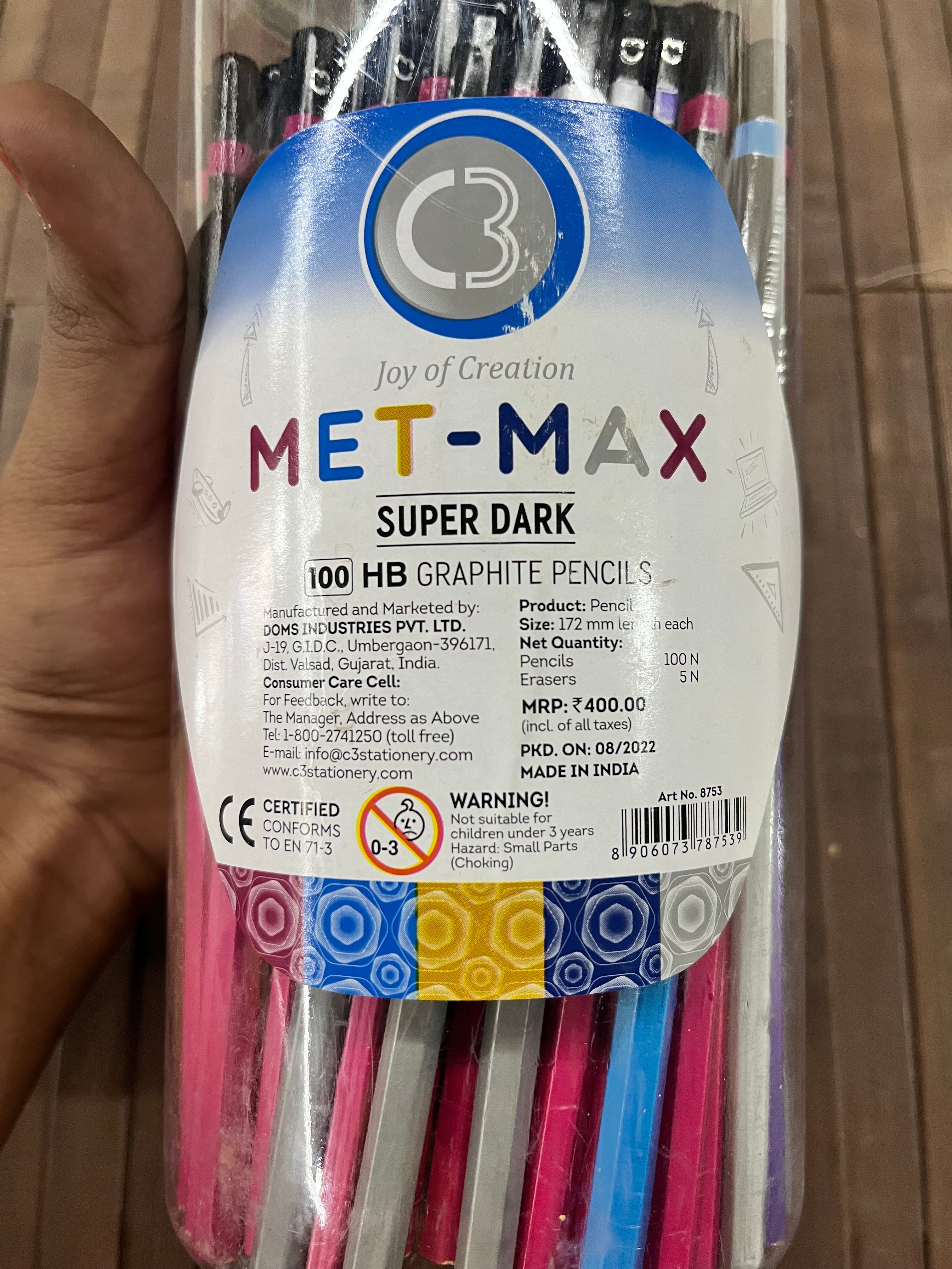 MET-MAX super dark pencil-100 pencils 5 rubbers