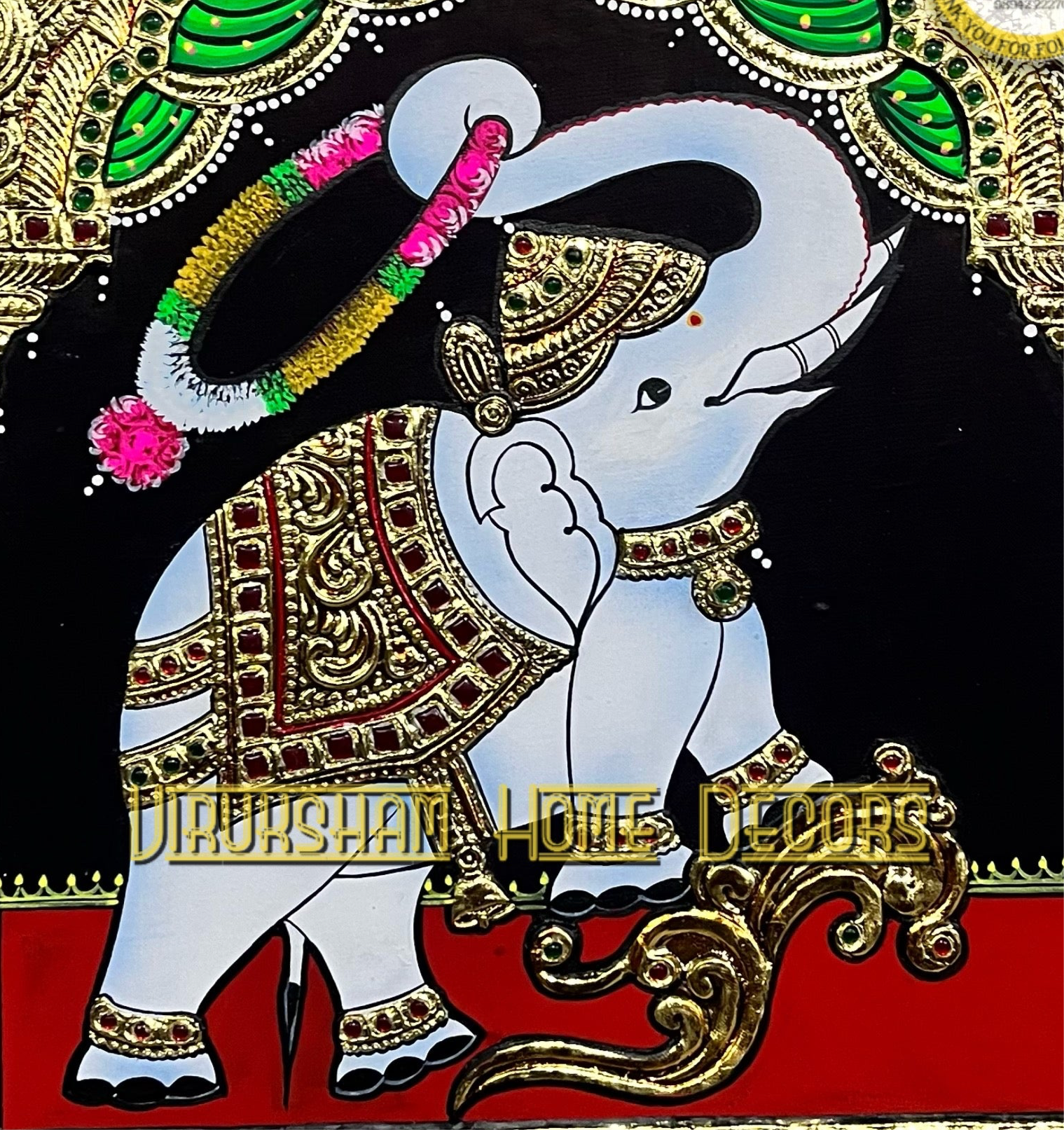 Garland Elephant 12x12 Tanjore painting -1 board(15 days delivery time)without frame