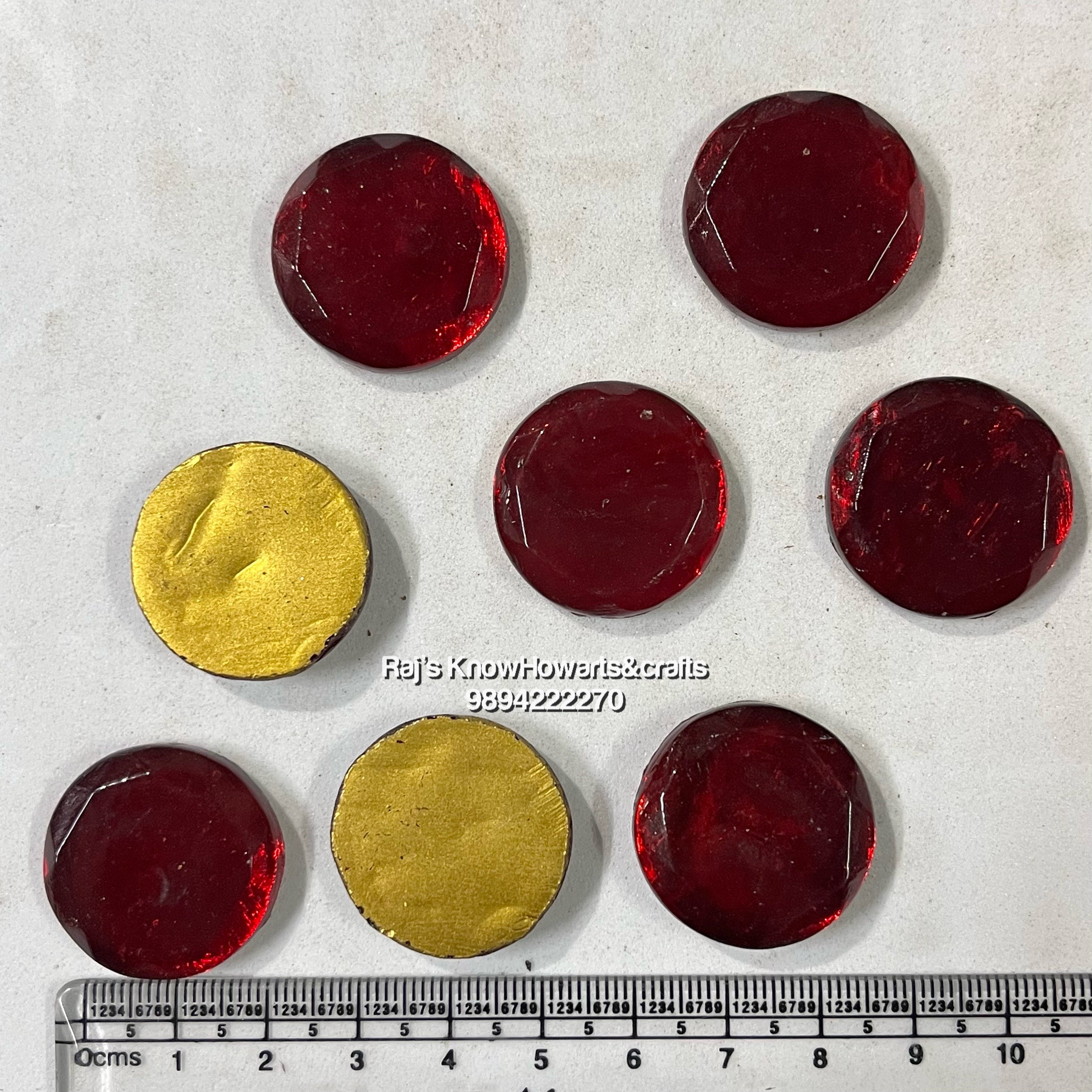 20mm Red Round Tanjore Painting Jaipur Kundan stones -25  stones in a pack - 20RR