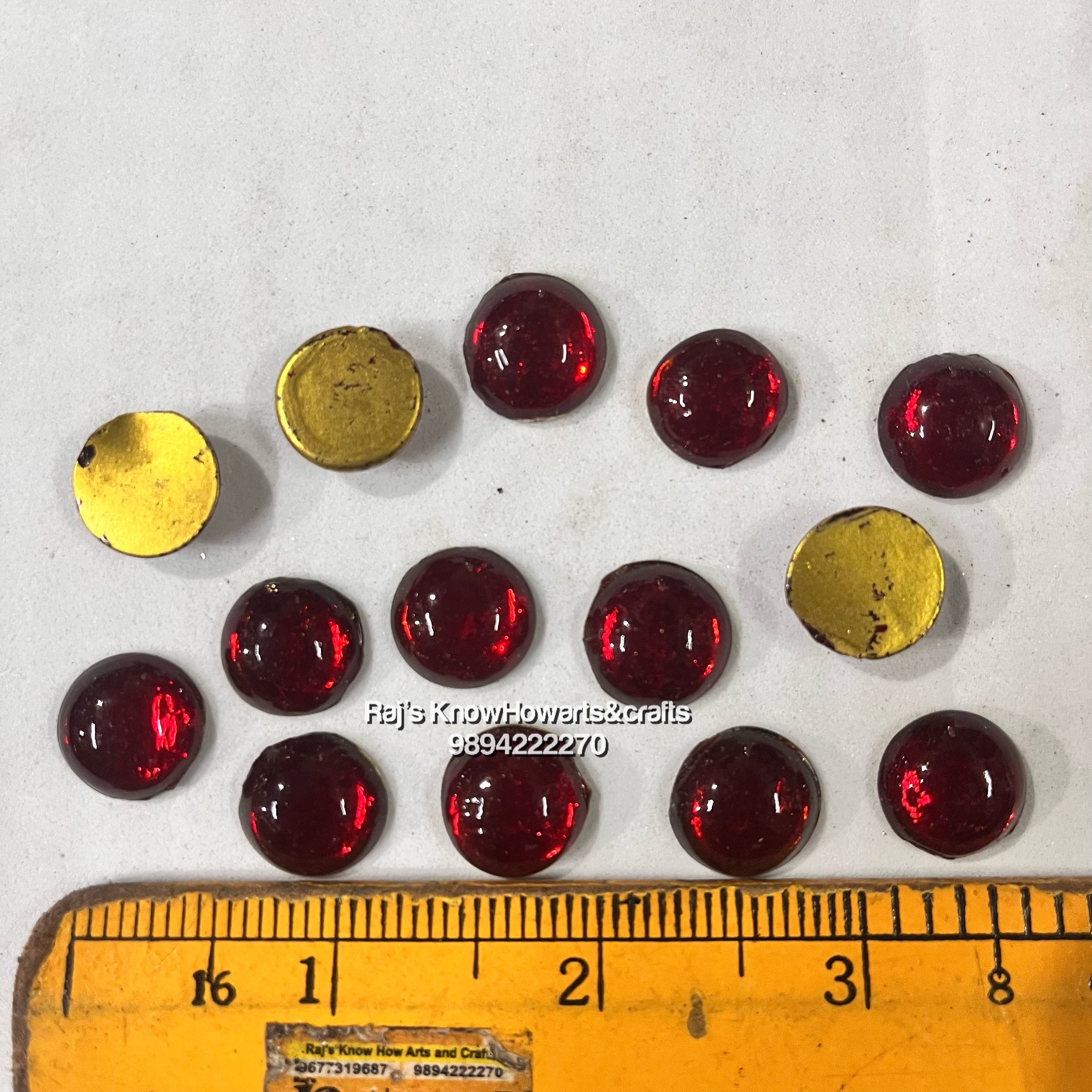 14mm Red Round Tanjore Painting Jaipur Kundan stones-50 stones in a pack - 14RR