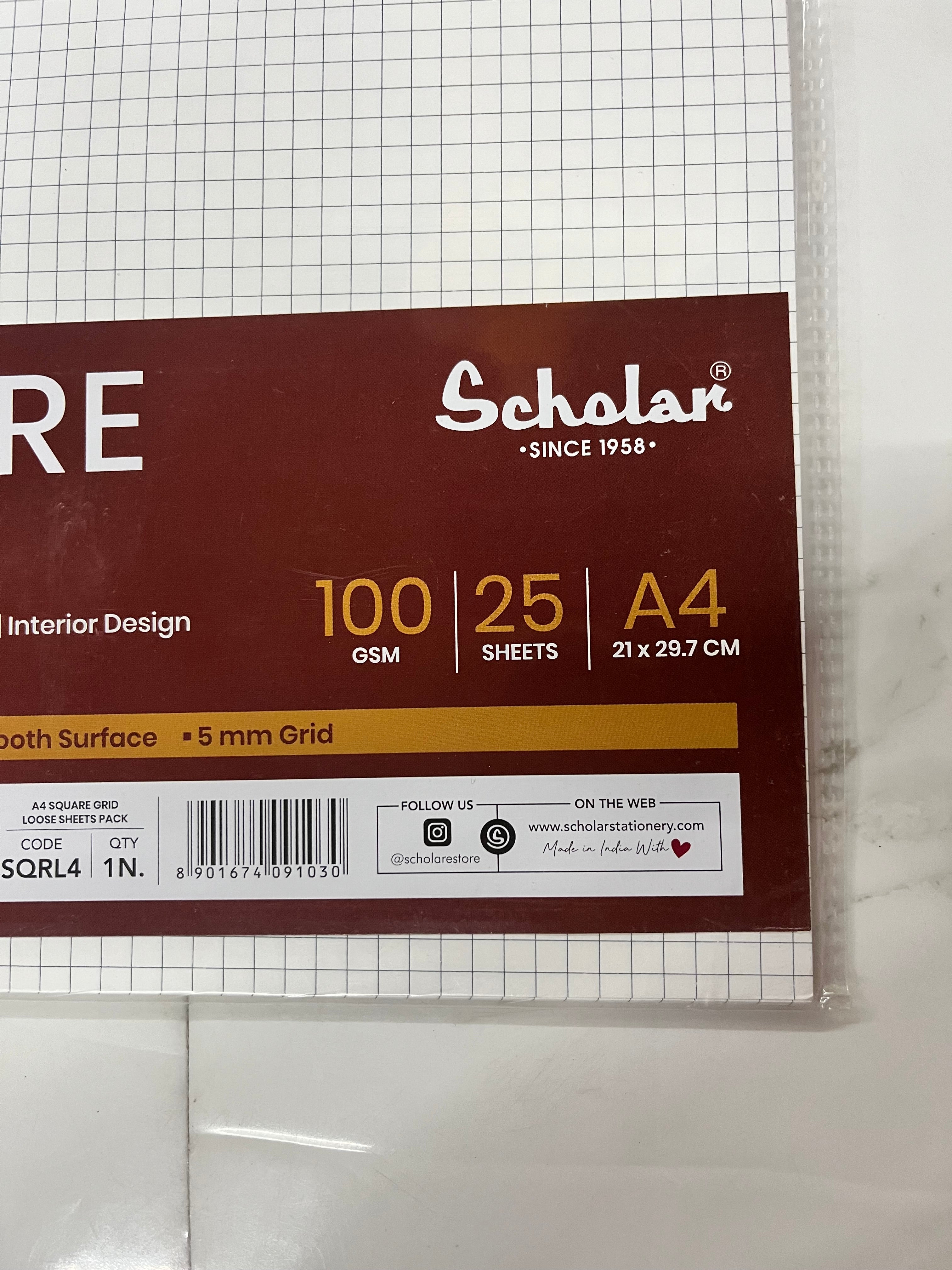 Scholar A4 SQUARE grid loose pack-25 sheets 100gsm