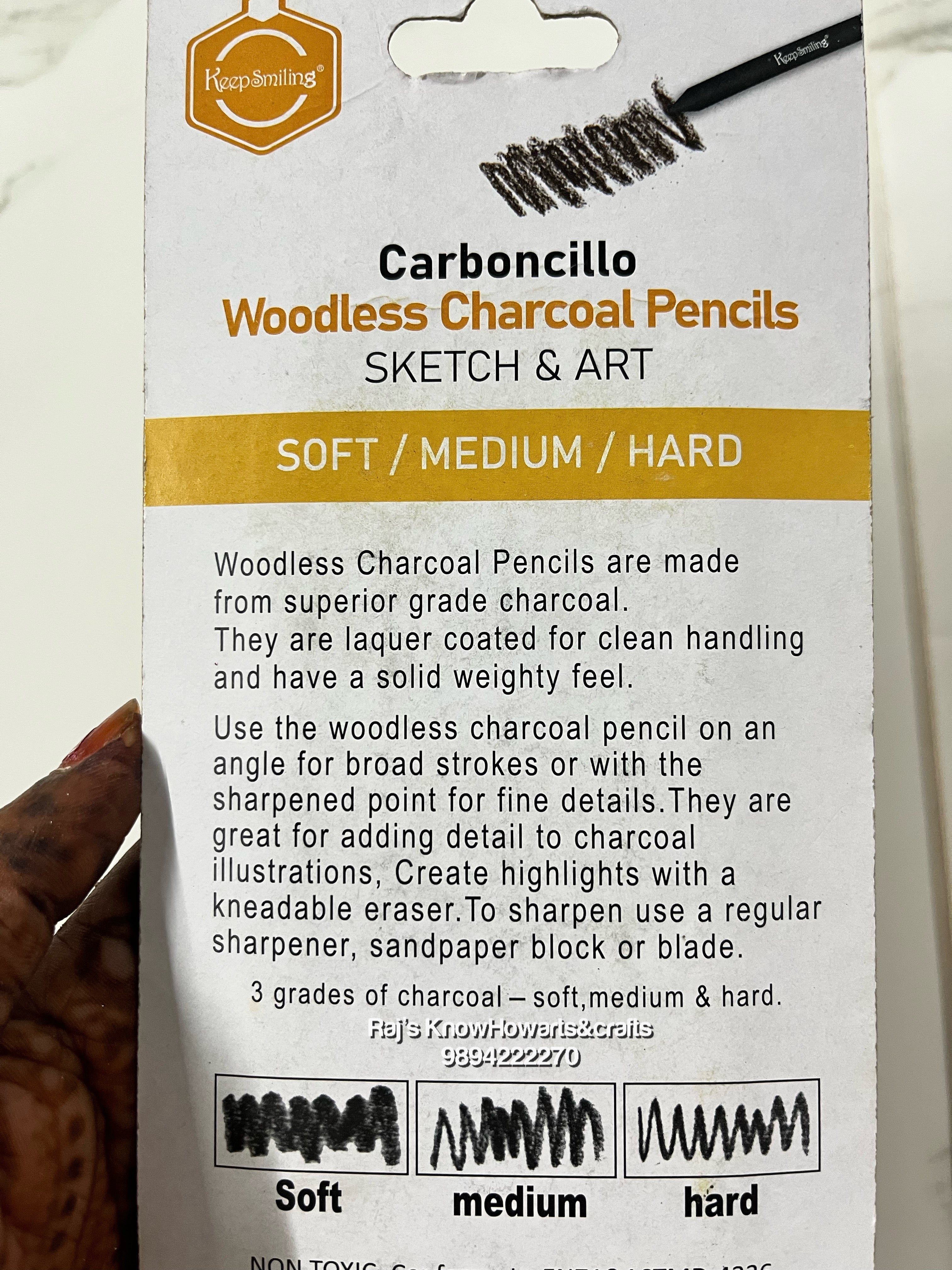 Keepsmiling carboncillo woodless charcoal pencils (Soft - medium - Hard)3245