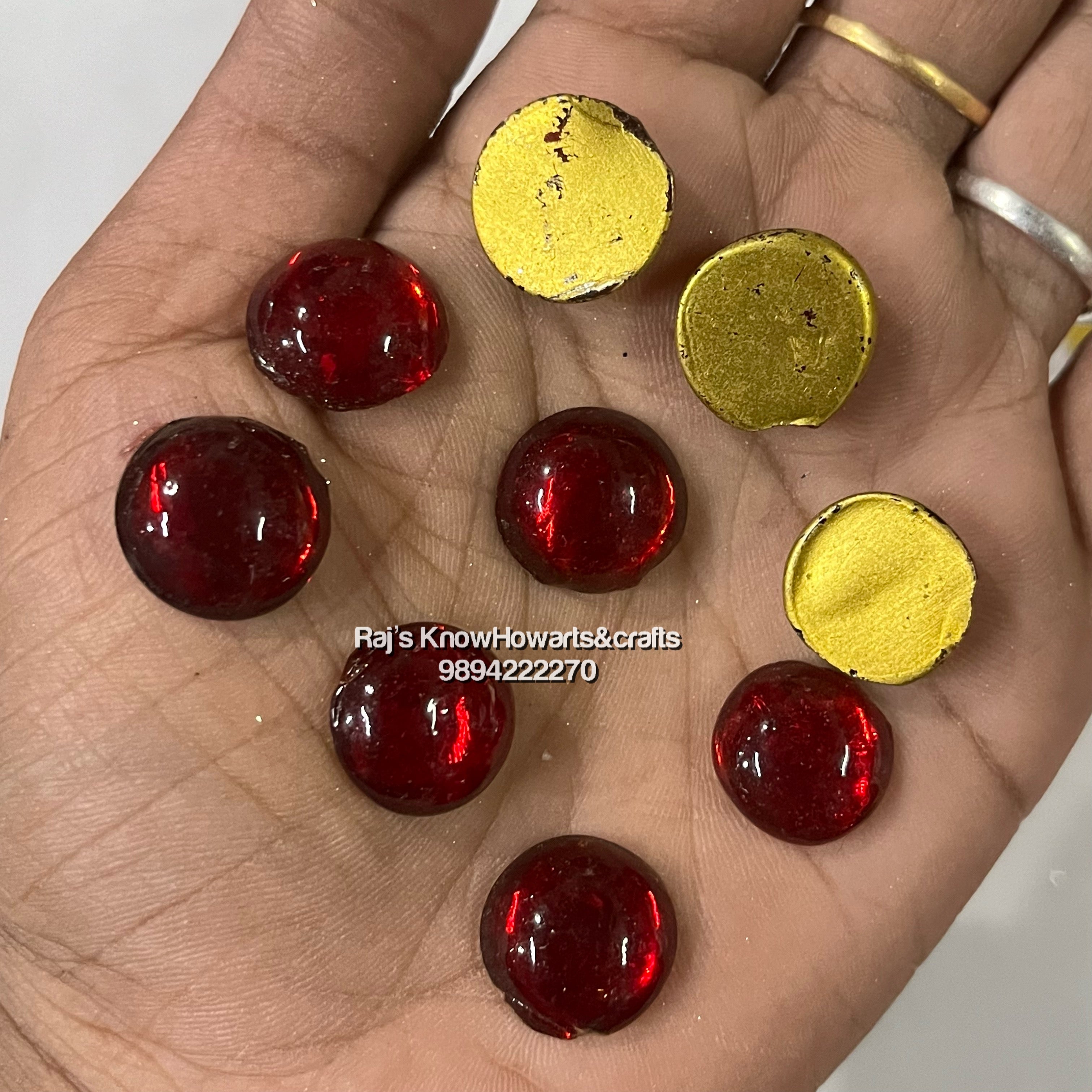 14mm Red Round Tanjore Painting Jaipur Kundan stones-50 stones in a pack - 14RR