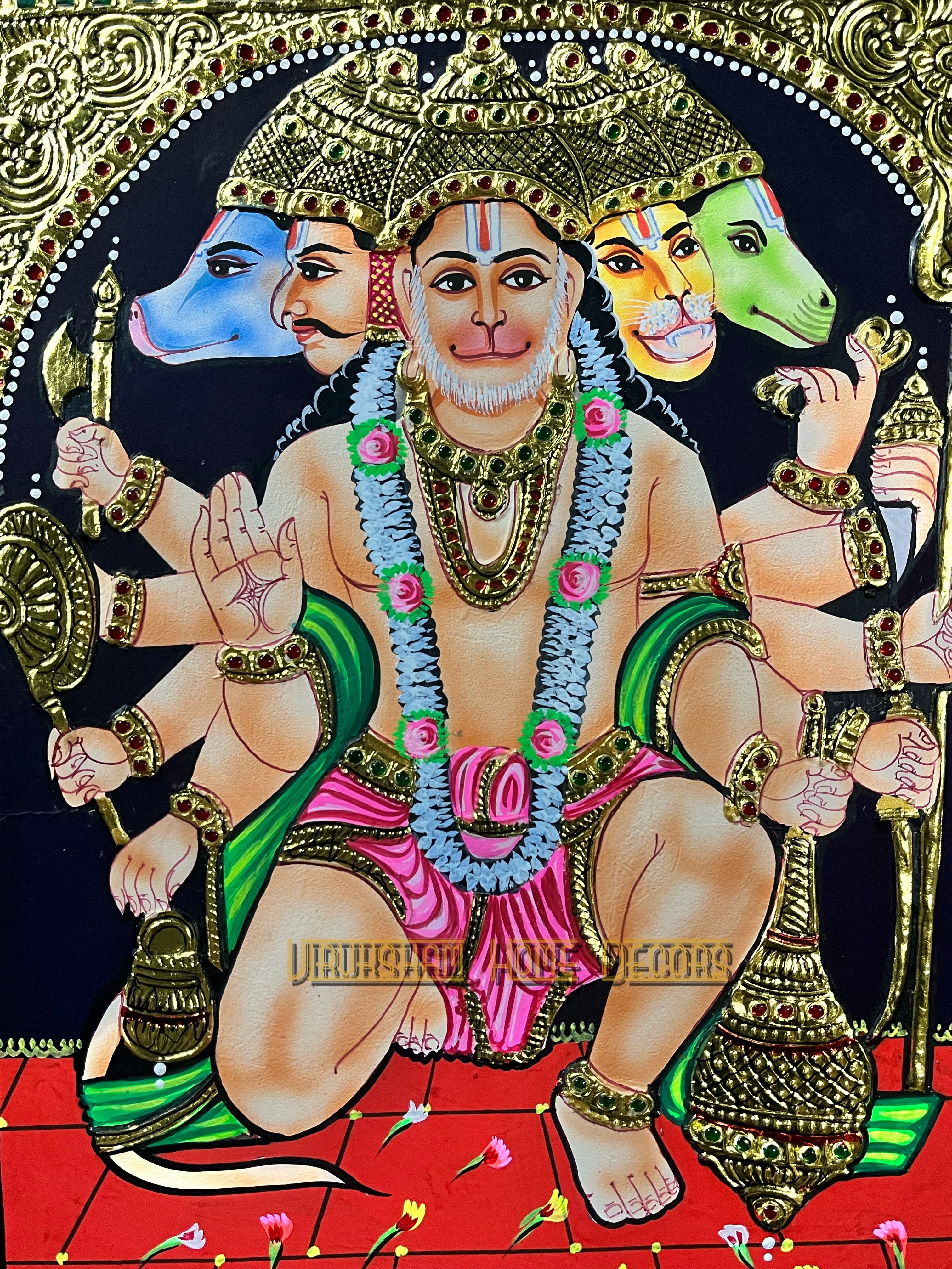 Panchamuga Hanuman 12x15  Tanjore painting -1 board(15 days delivery time)without frame