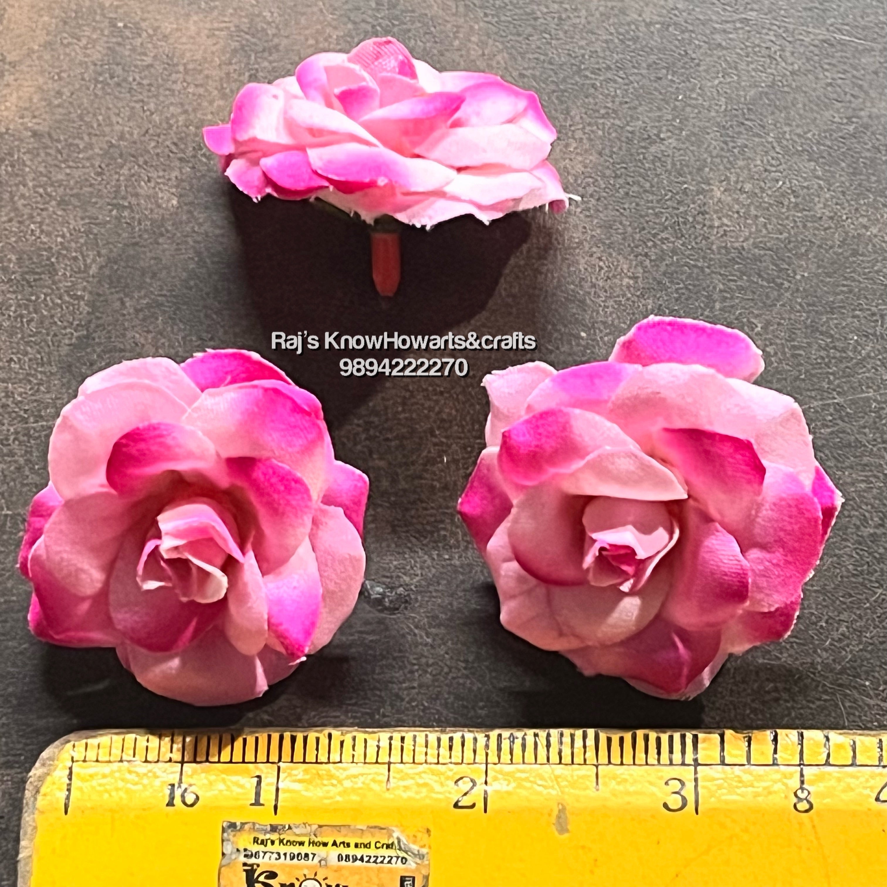 Small size Fabric pink rose  - 10 pc in a pack